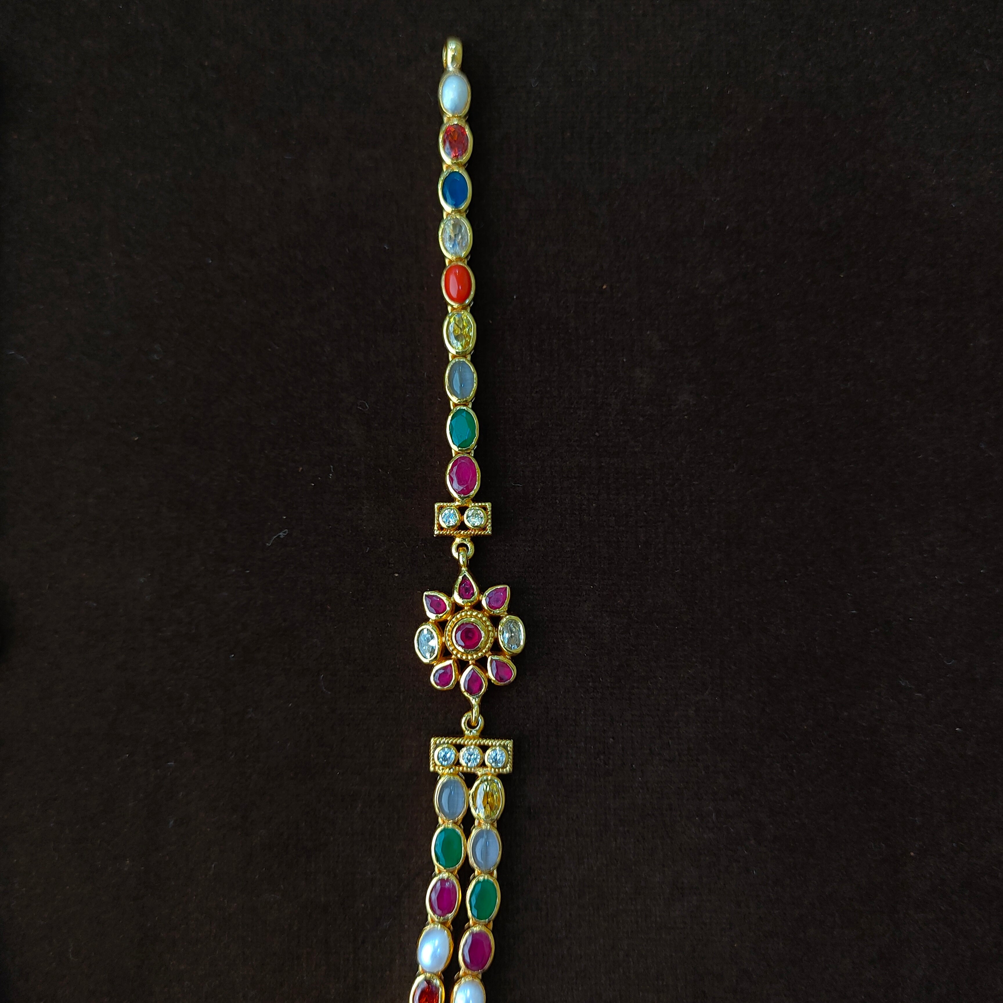 925 Silver Gold Plated Navaratna Necklace-5575