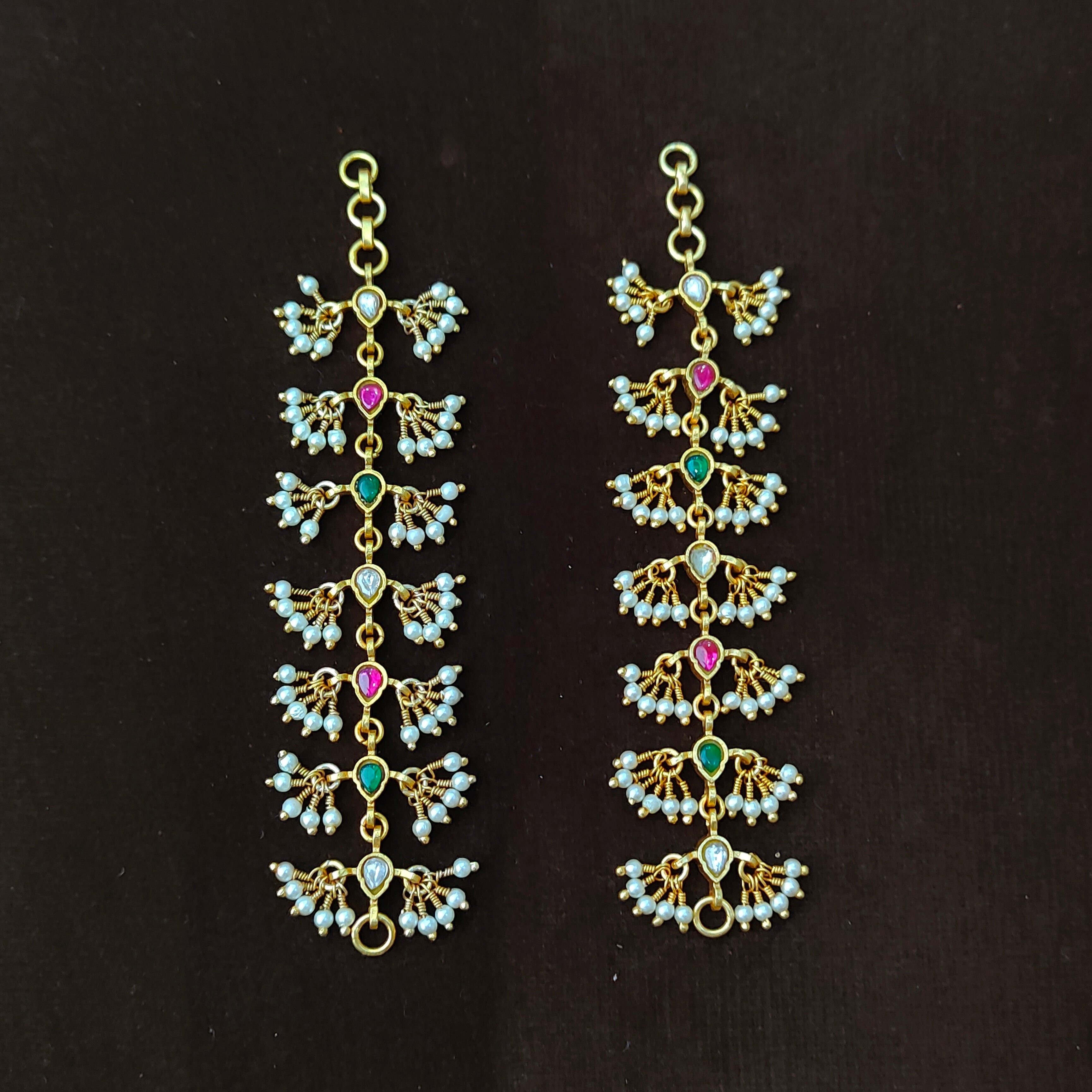 925 Silver Gold Plated Beads Earchain - 5567