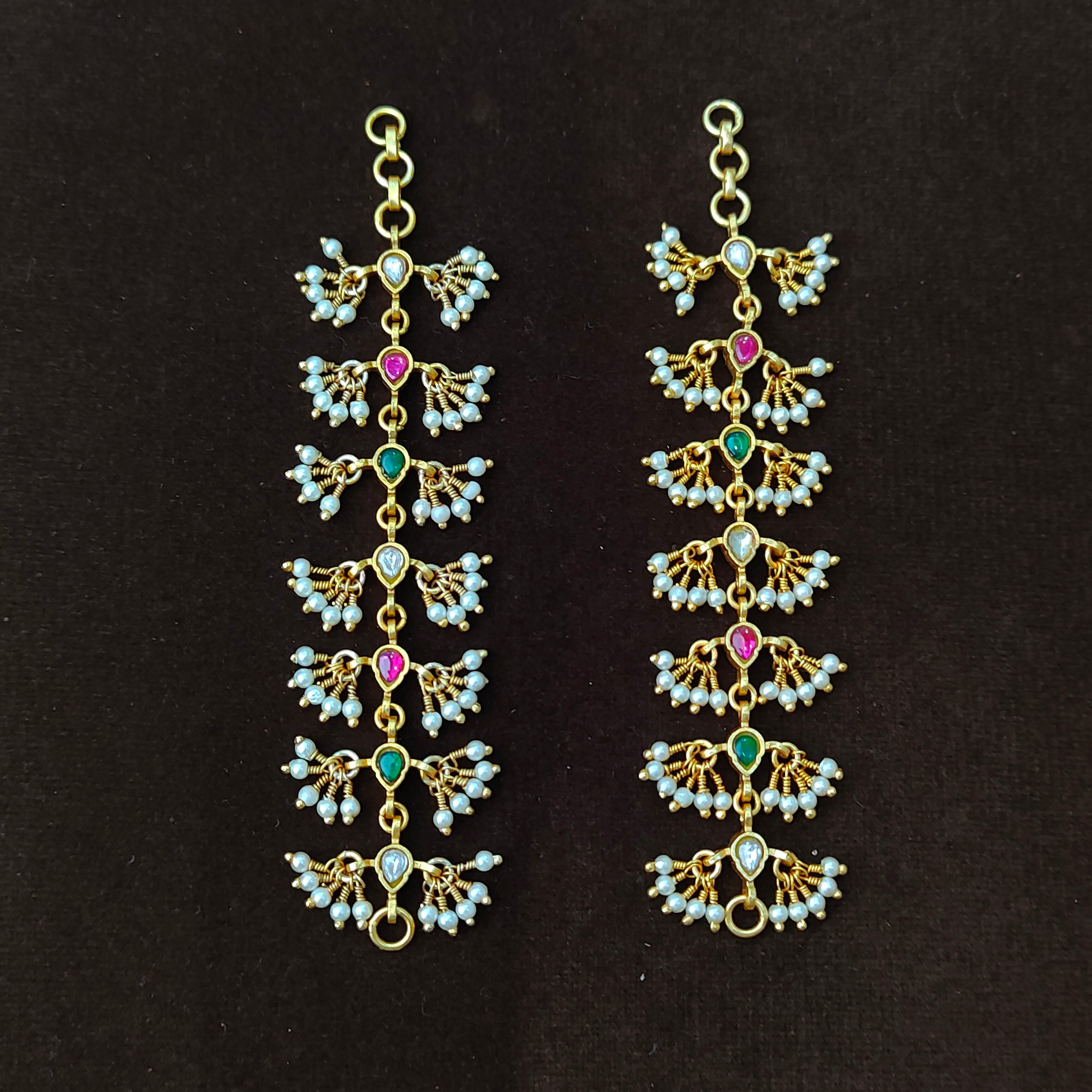 925 Silver Gold Plated Beads Earchain - 5567