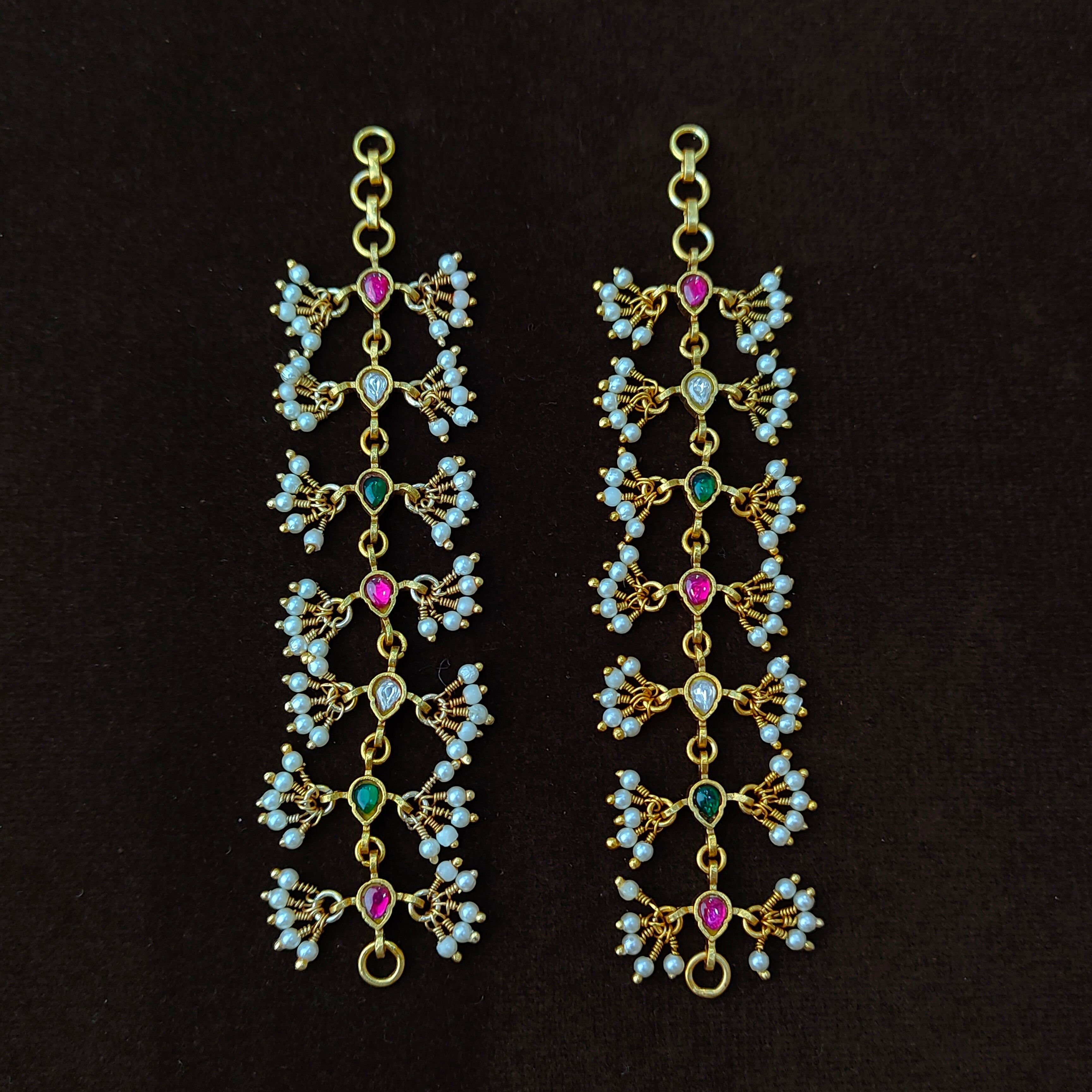 925 Silver Gold Plated Beads Earchain -5568