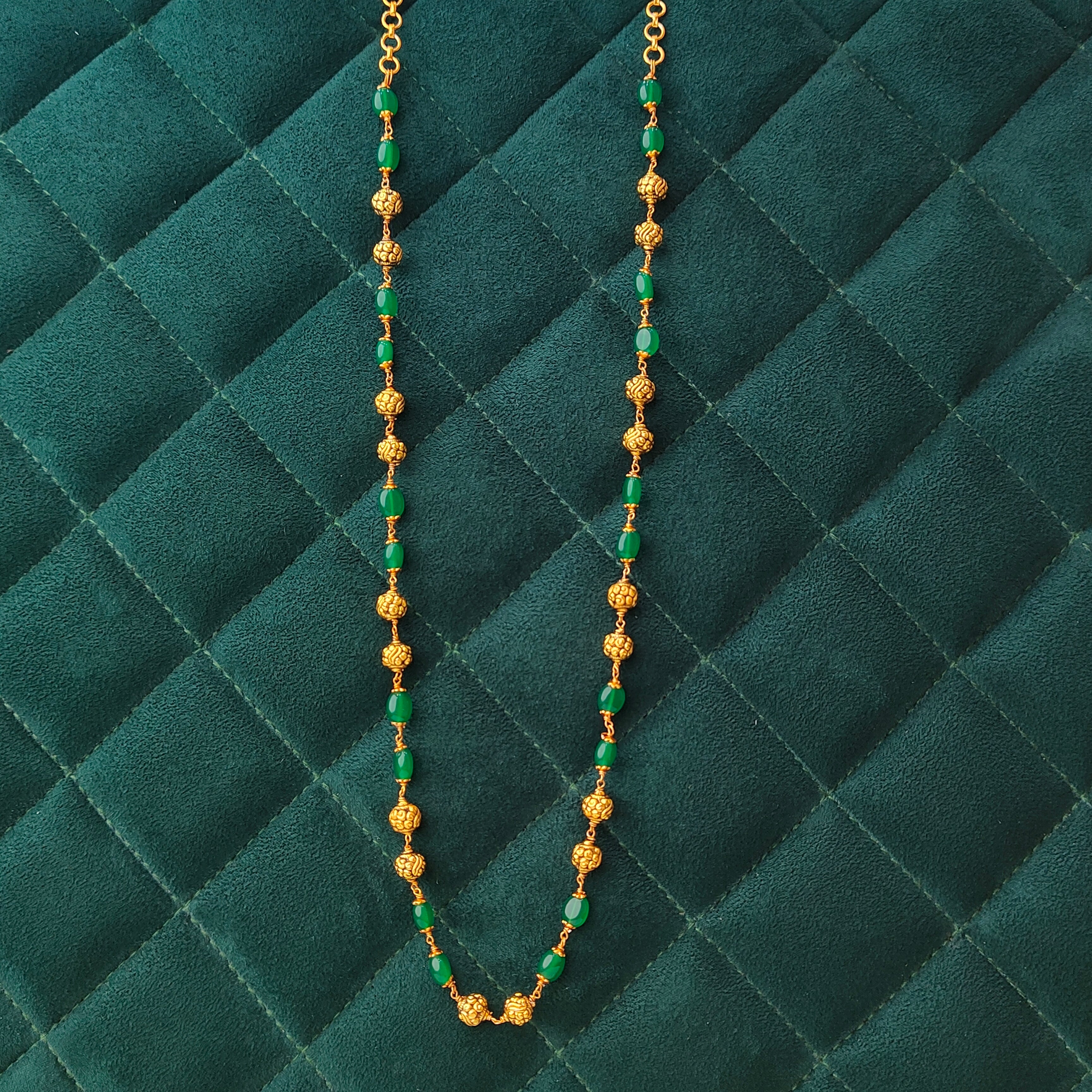 925 Silver Gold Plated Beads Mala -5593