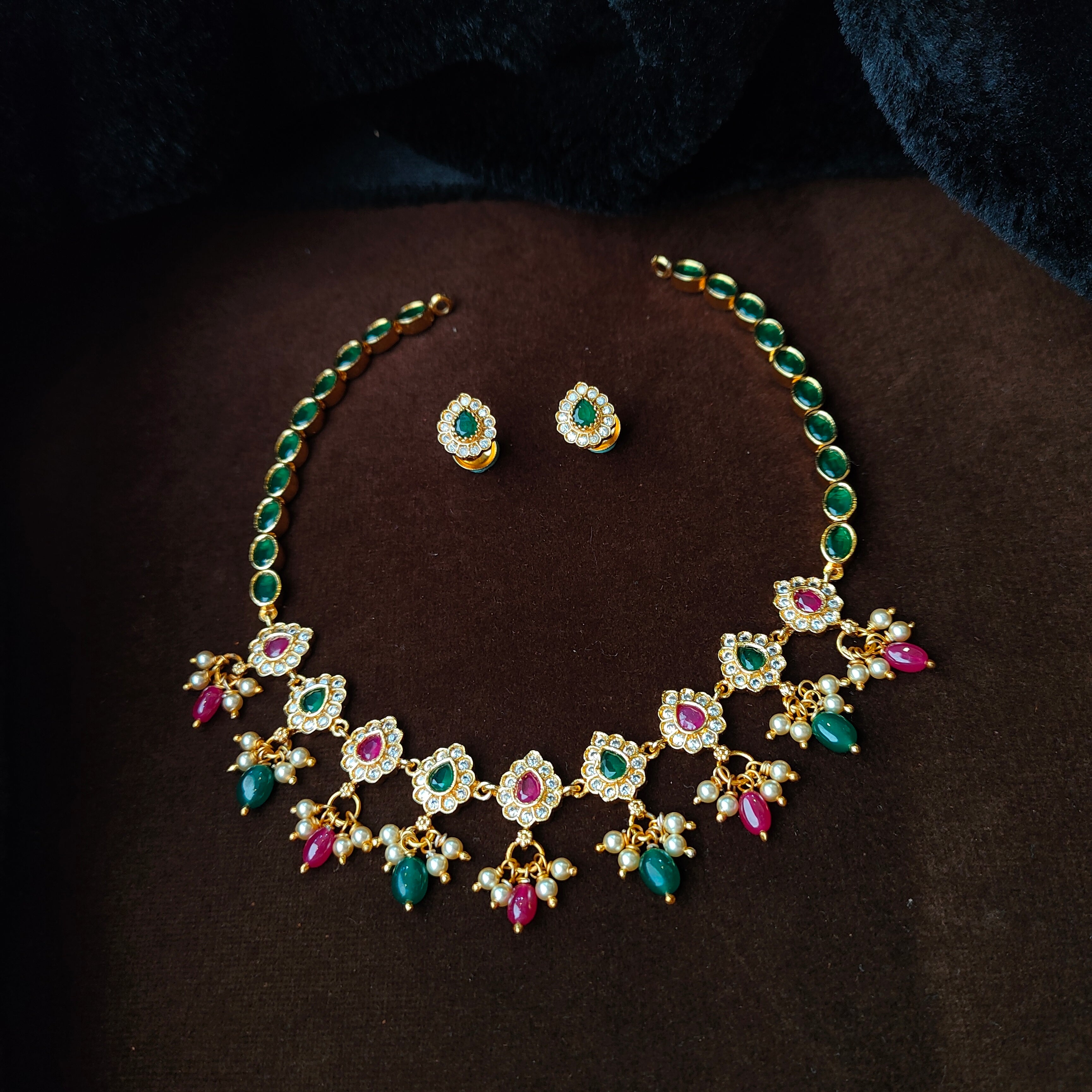 925 Silver Gold Plated Necklace Set-5597