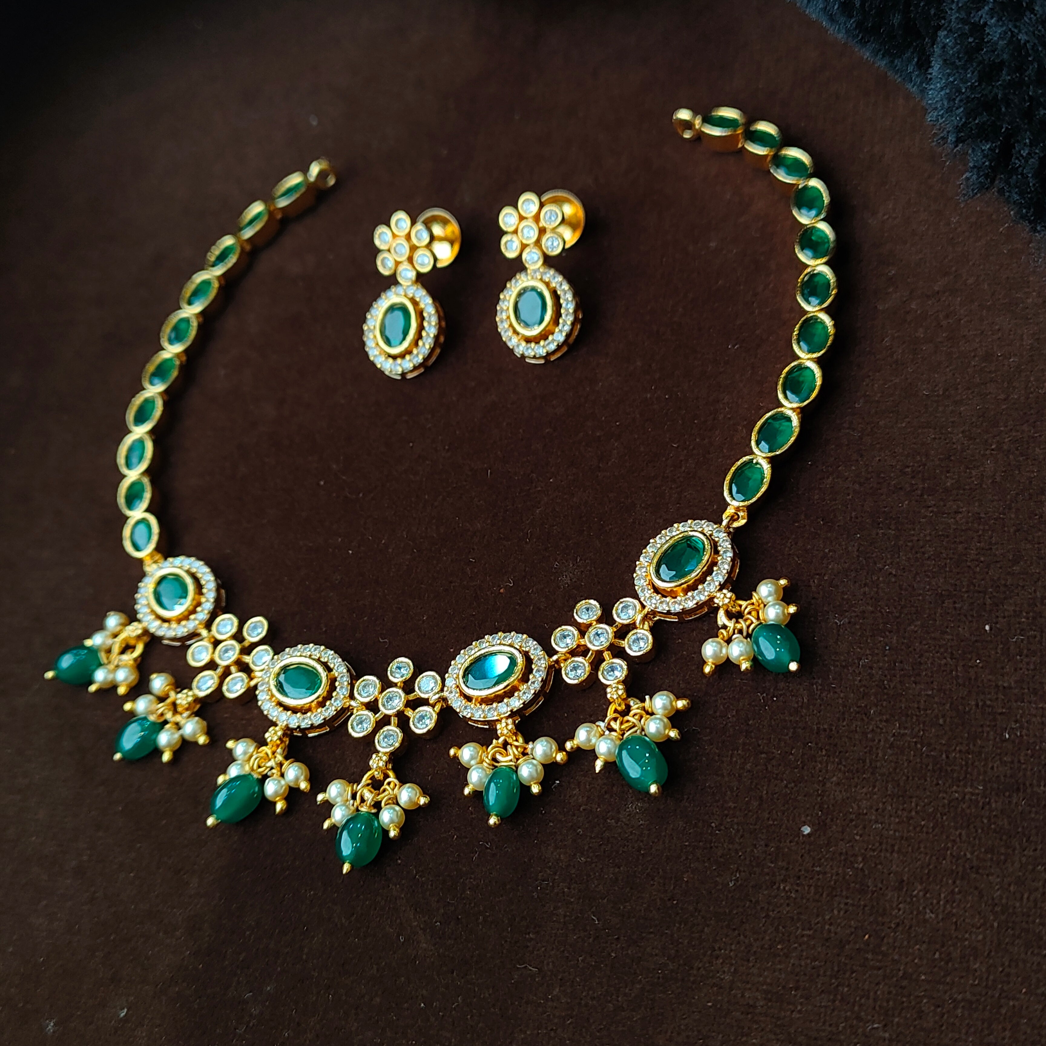 925 Silver Gold Plated Necklace Set-5599