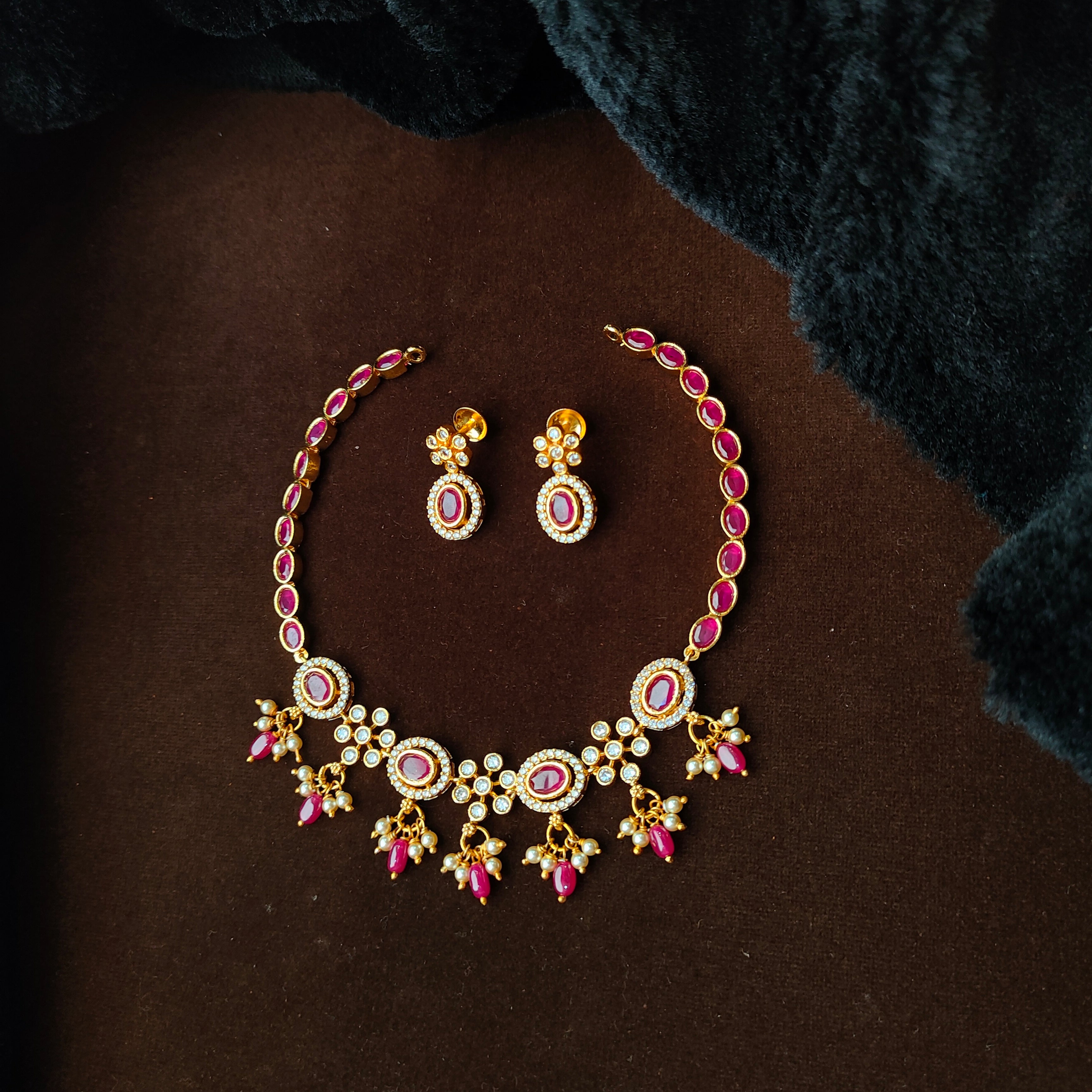 925 Silver Gold Plated Necklace Set-5598