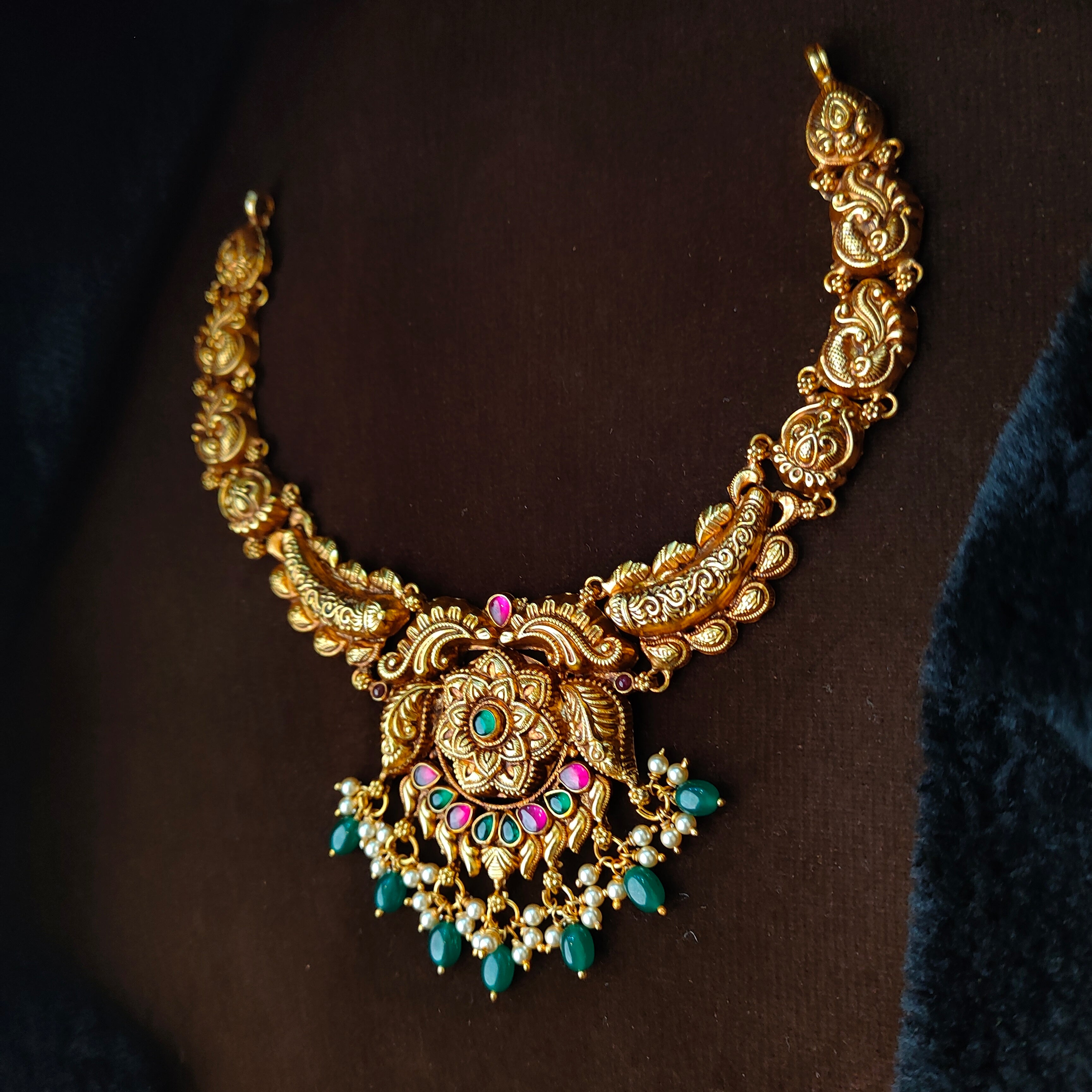 925 Silver Traditional Floral Nakshi Necklace -5635