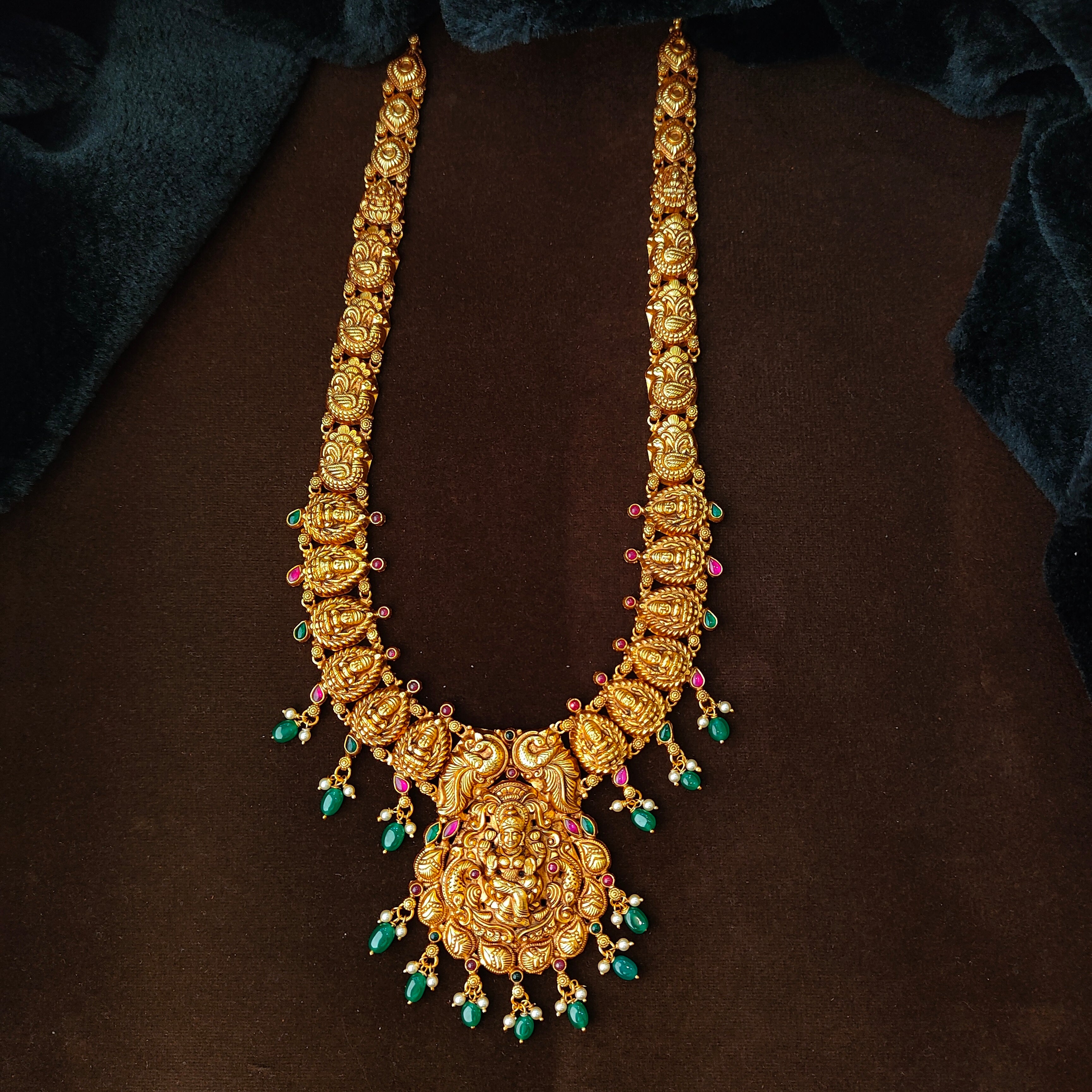 925 Silver Gold Plated Nakshi Haram-5611