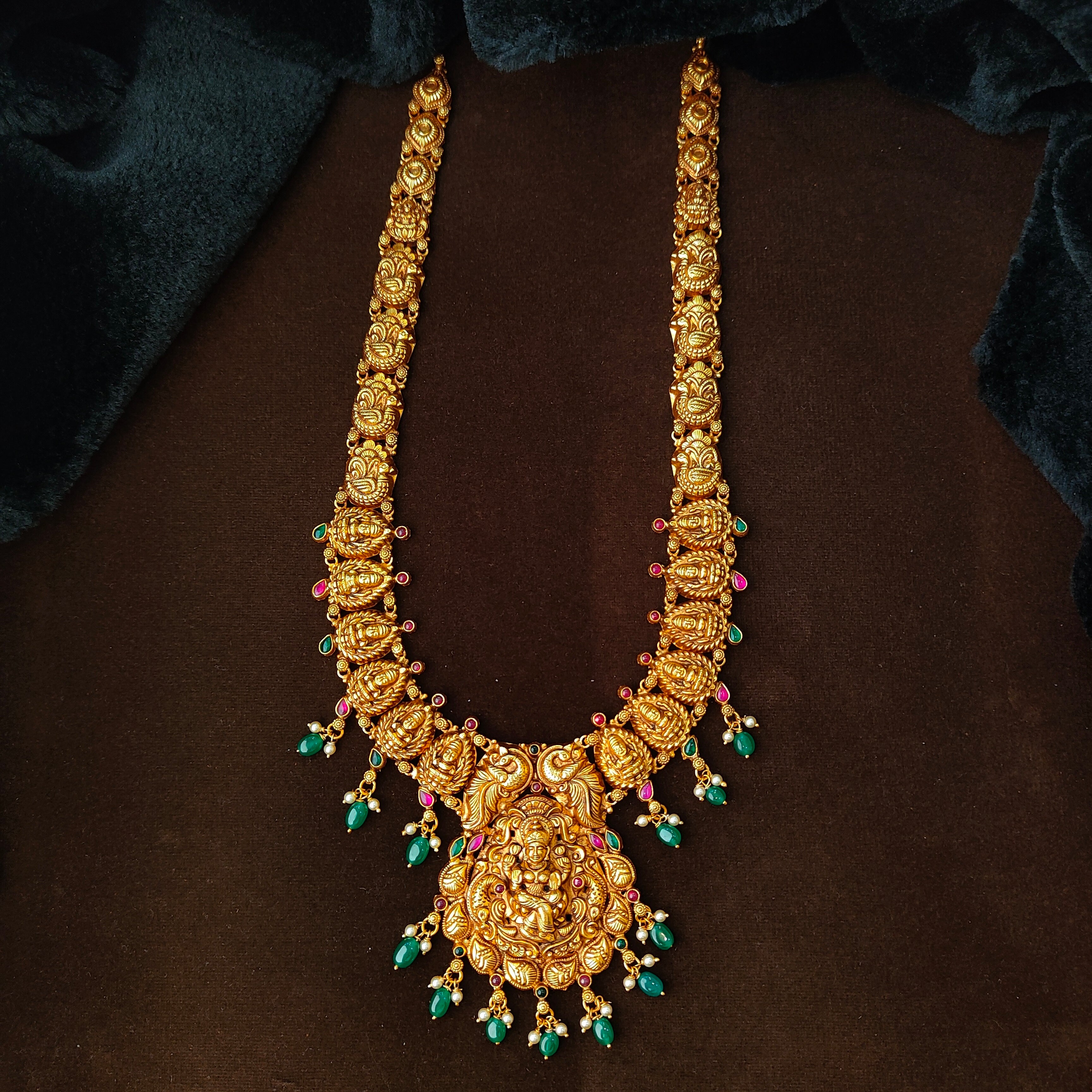 925 Silver Gold Plated Nakshi Haram-5611