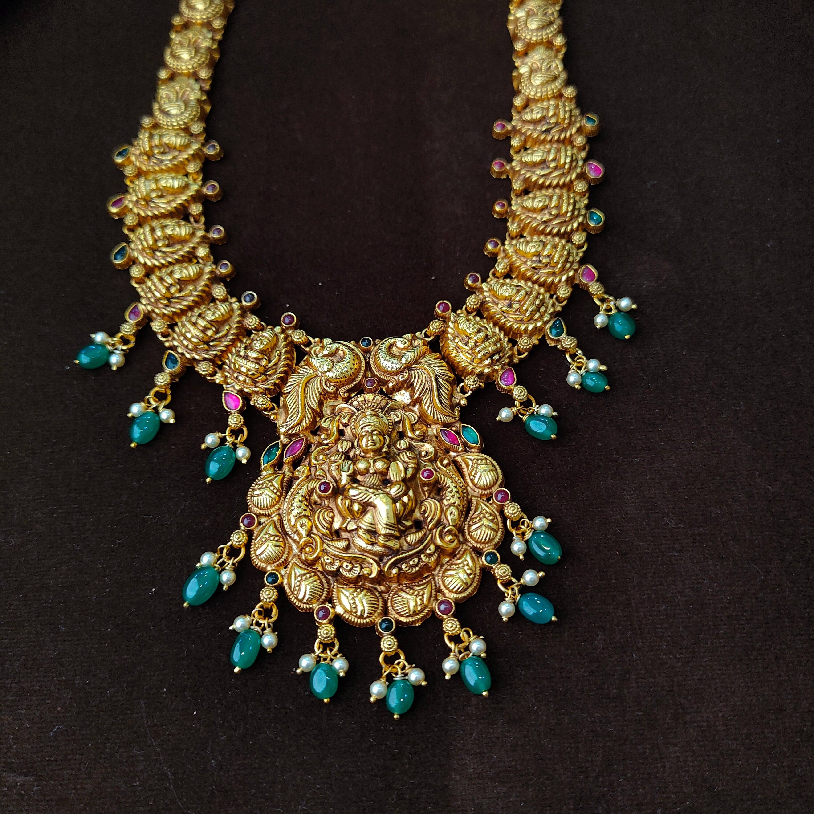 925 Silver Gold Plated Nakshi Haram-5611