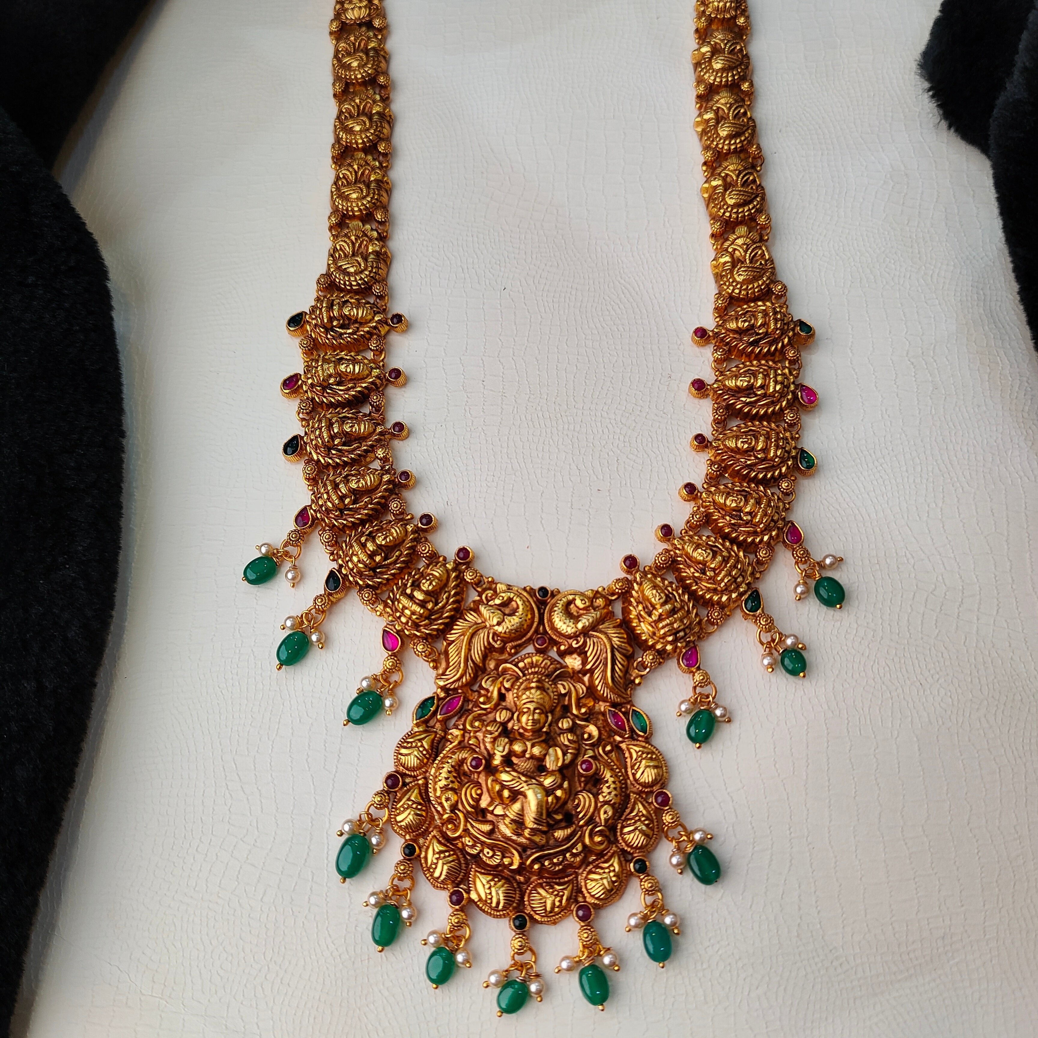 925 Silver Gold Plated Nakshi Haram-5611