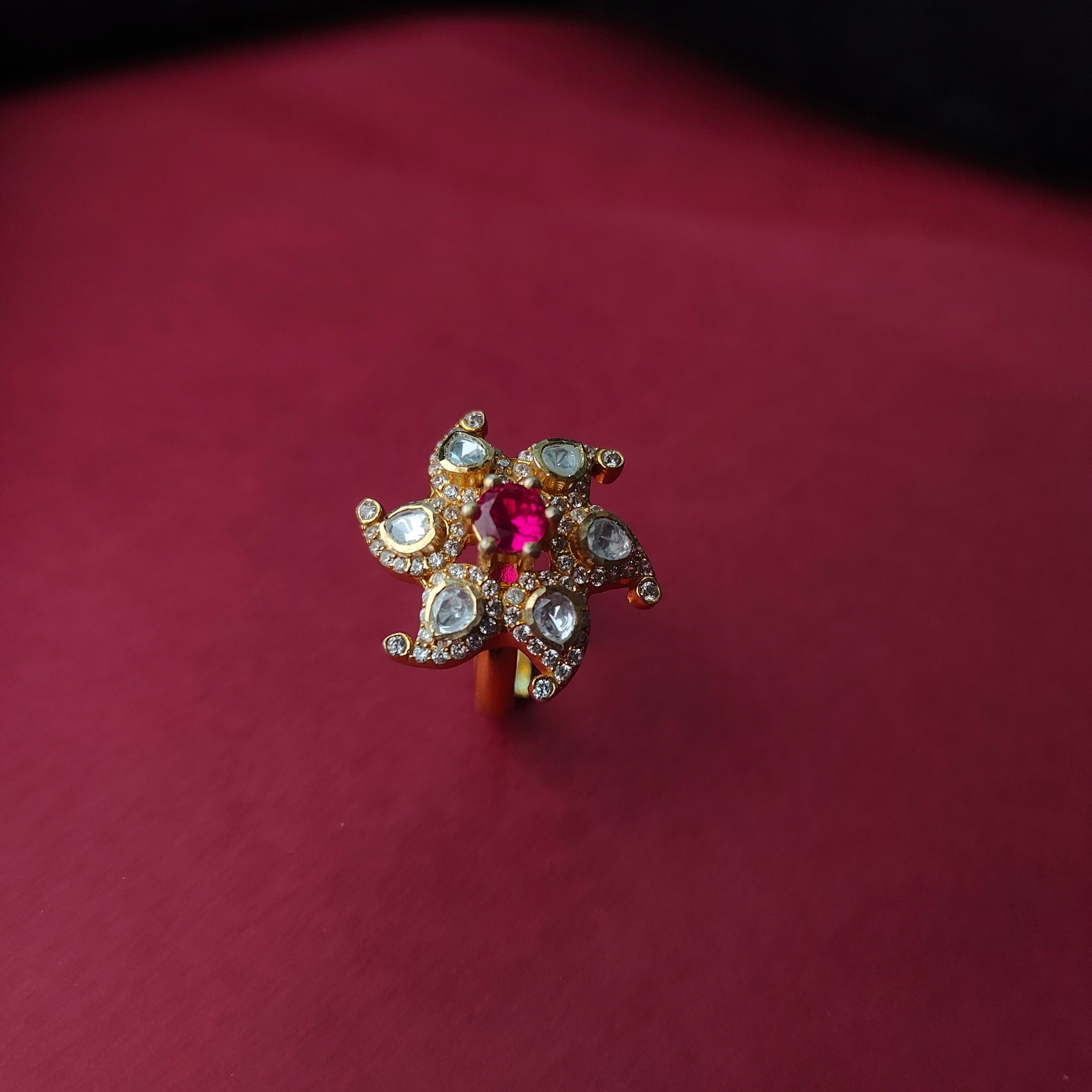 925 Silver Polki Finger Ring -5716