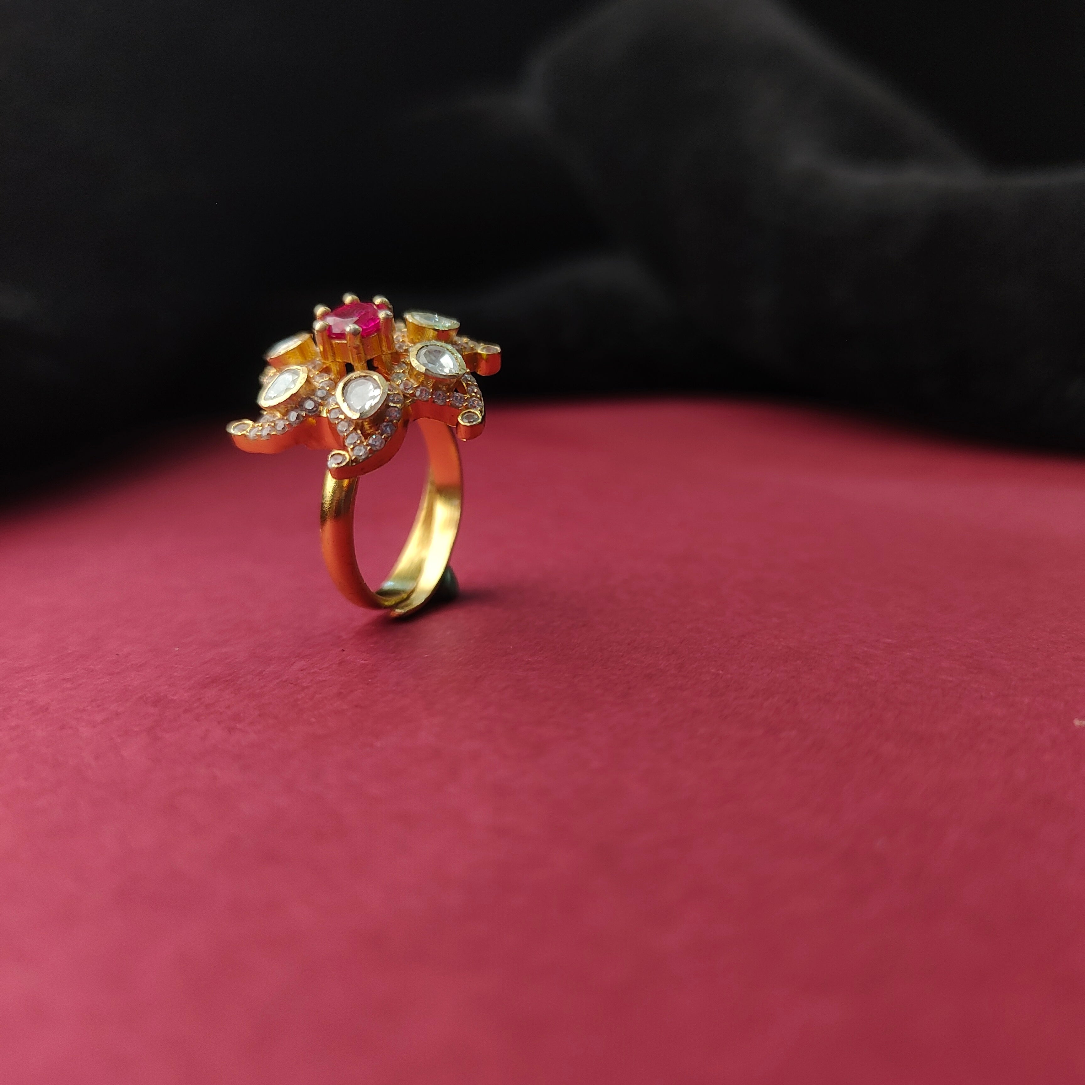 925 Silver Polki Finger Ring -5716