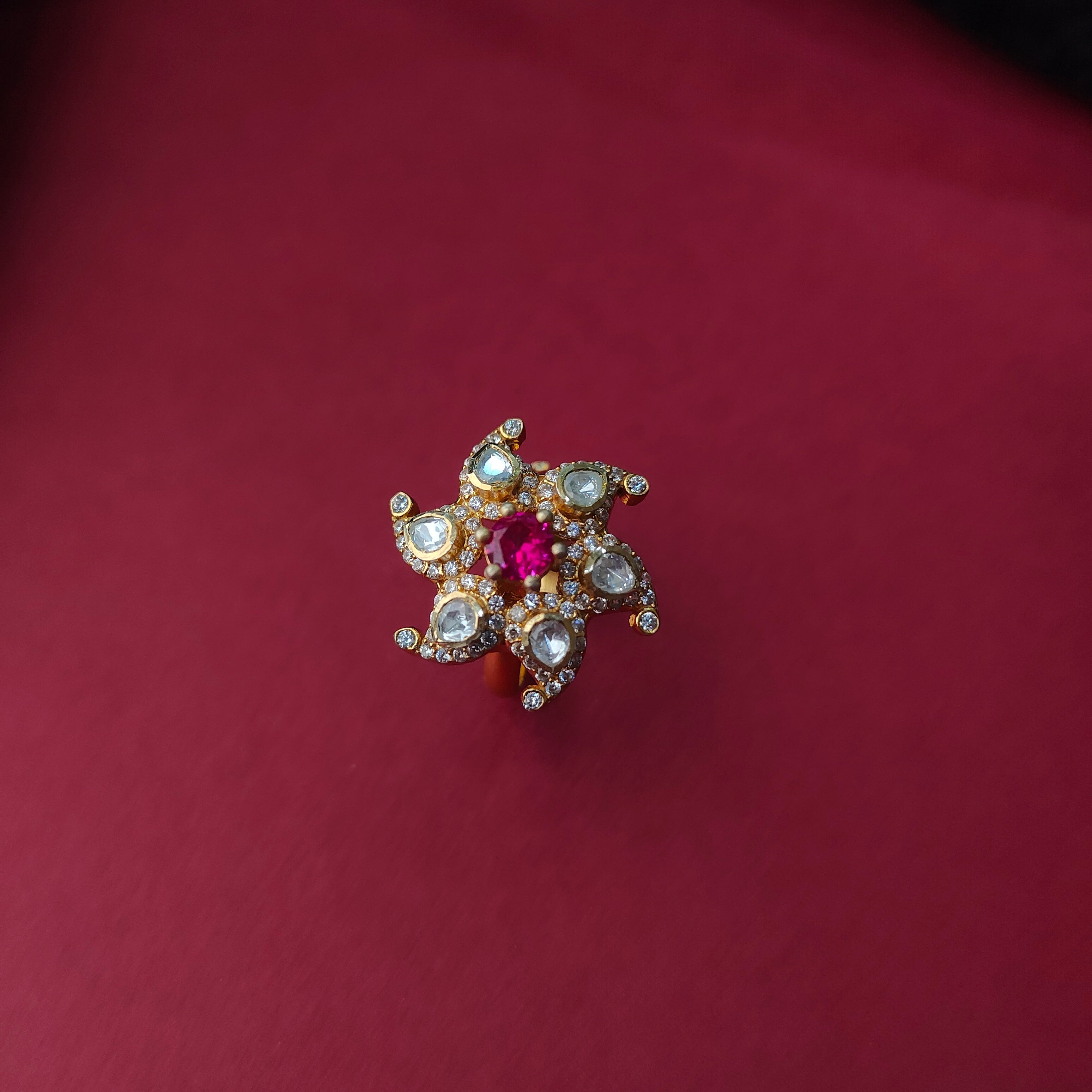 925 Silver Polki Finger Ring -5716