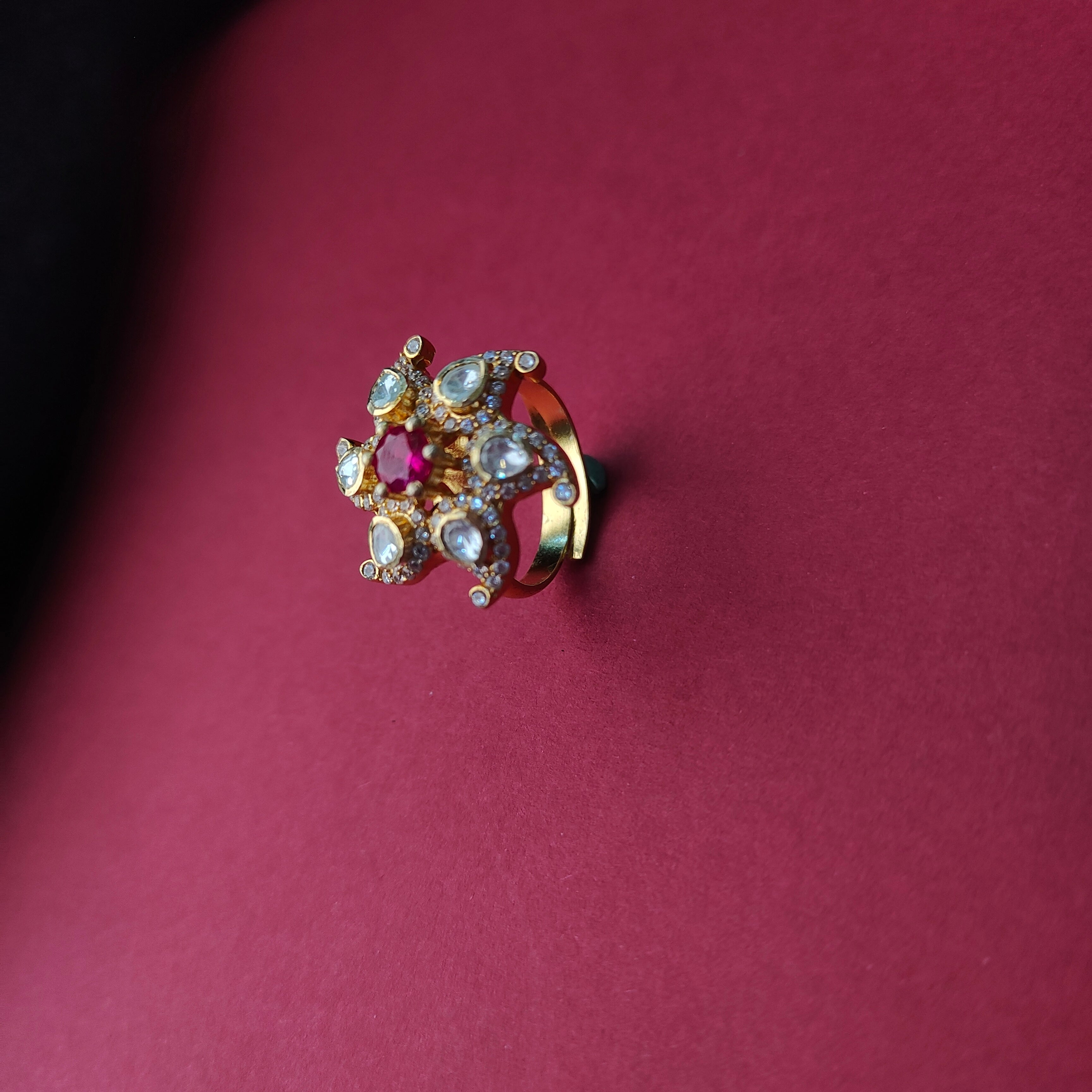 925 Silver Polki Finger Ring -5716