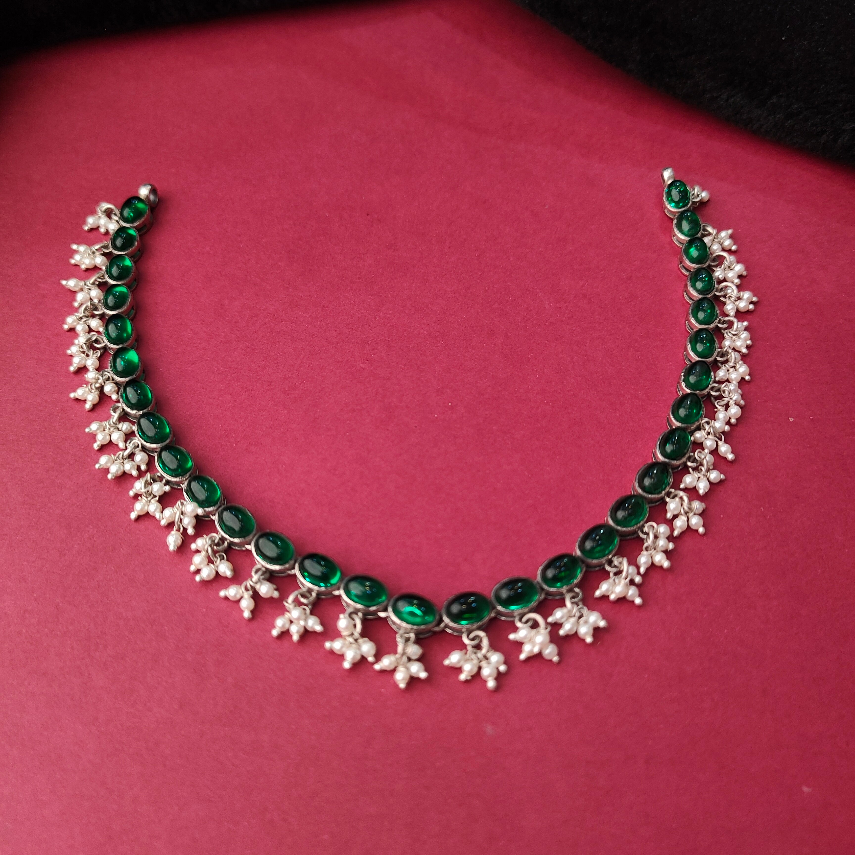 925 Silver Oxidized Emerald Neckpiece -5712