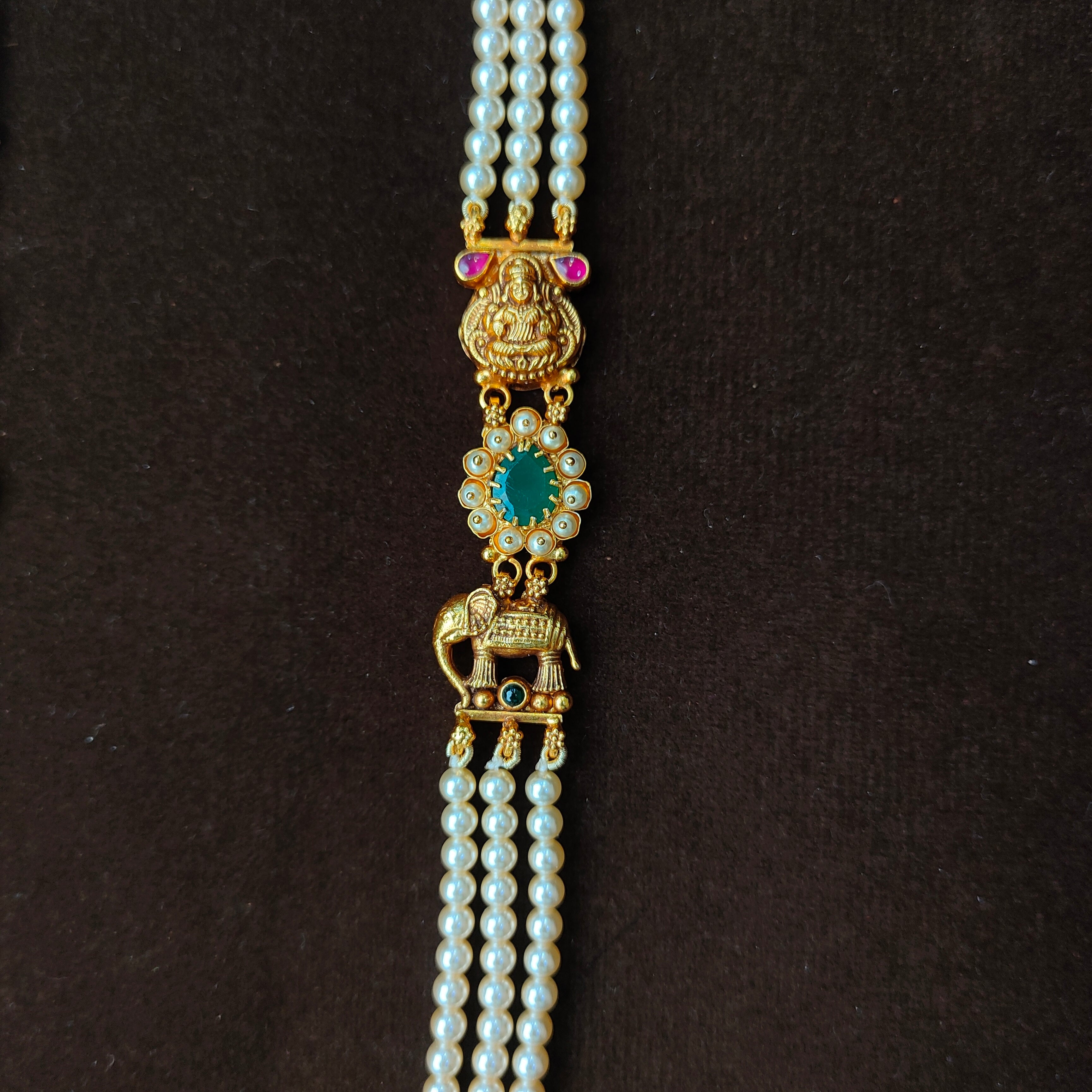 925 Silver Elephant with Lakshmi Beads Haram -5706