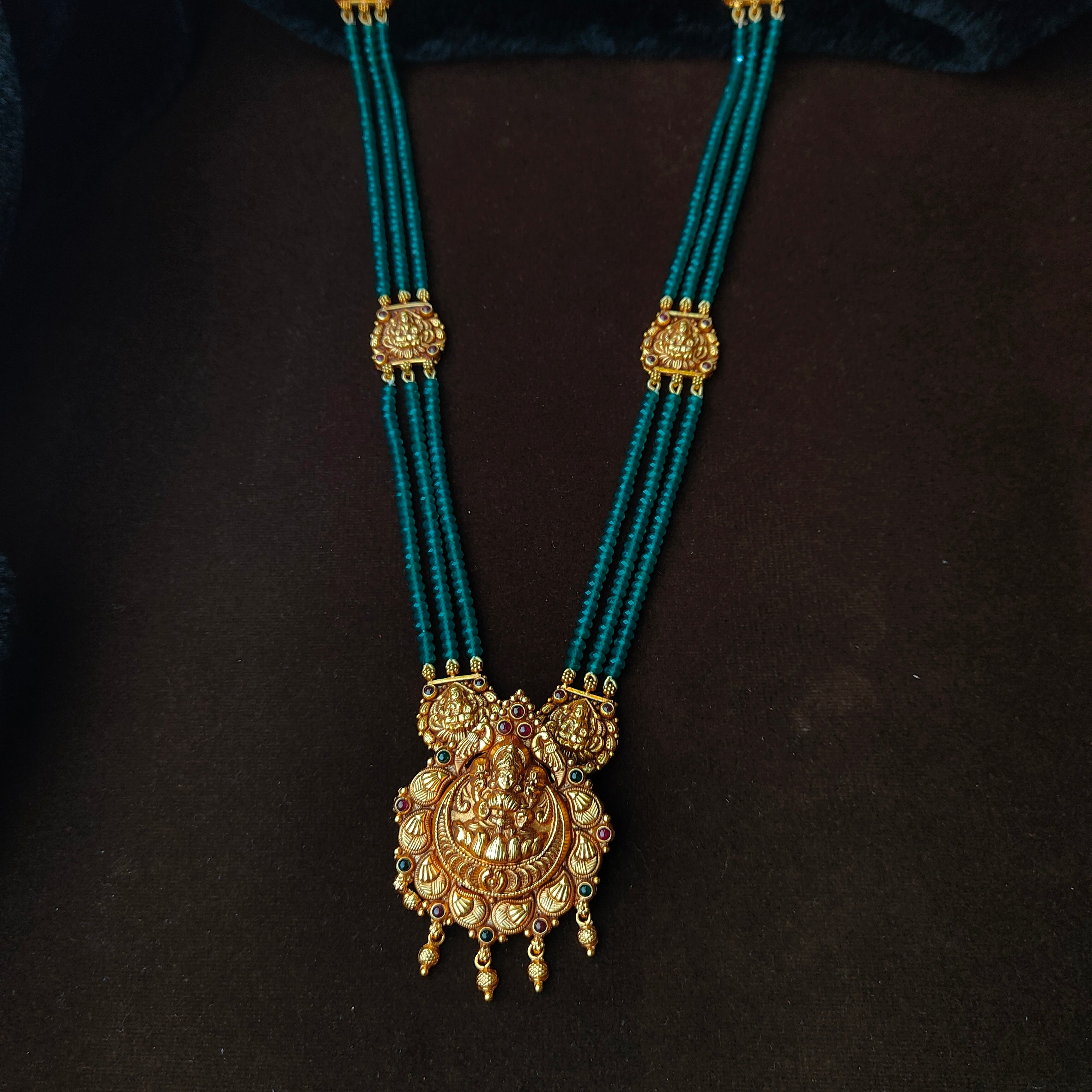 925 Silver Gold Plated Nakshi Beads Haram -1211