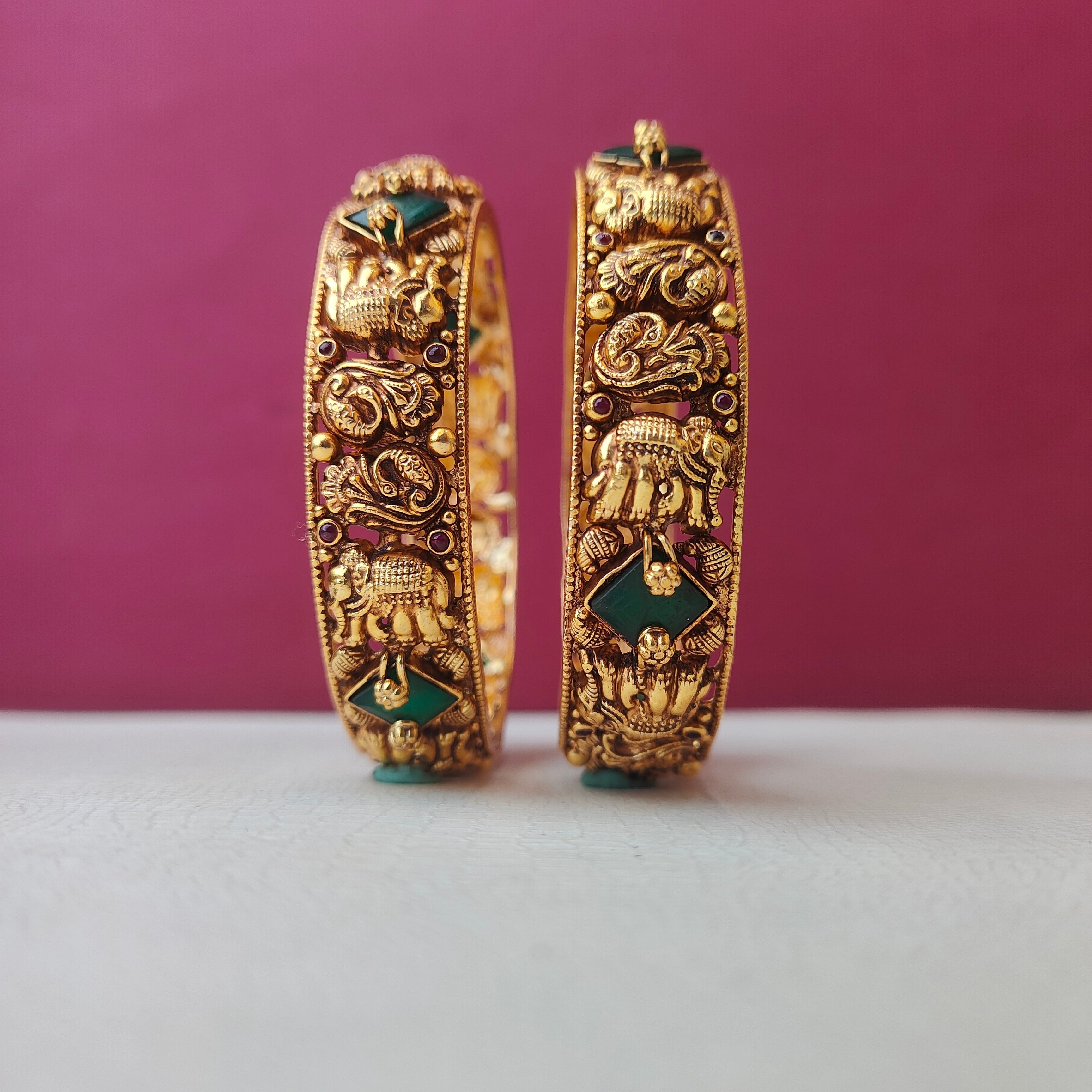 925 Silver Elephant with Peacock Bangle-2922- size 2.7