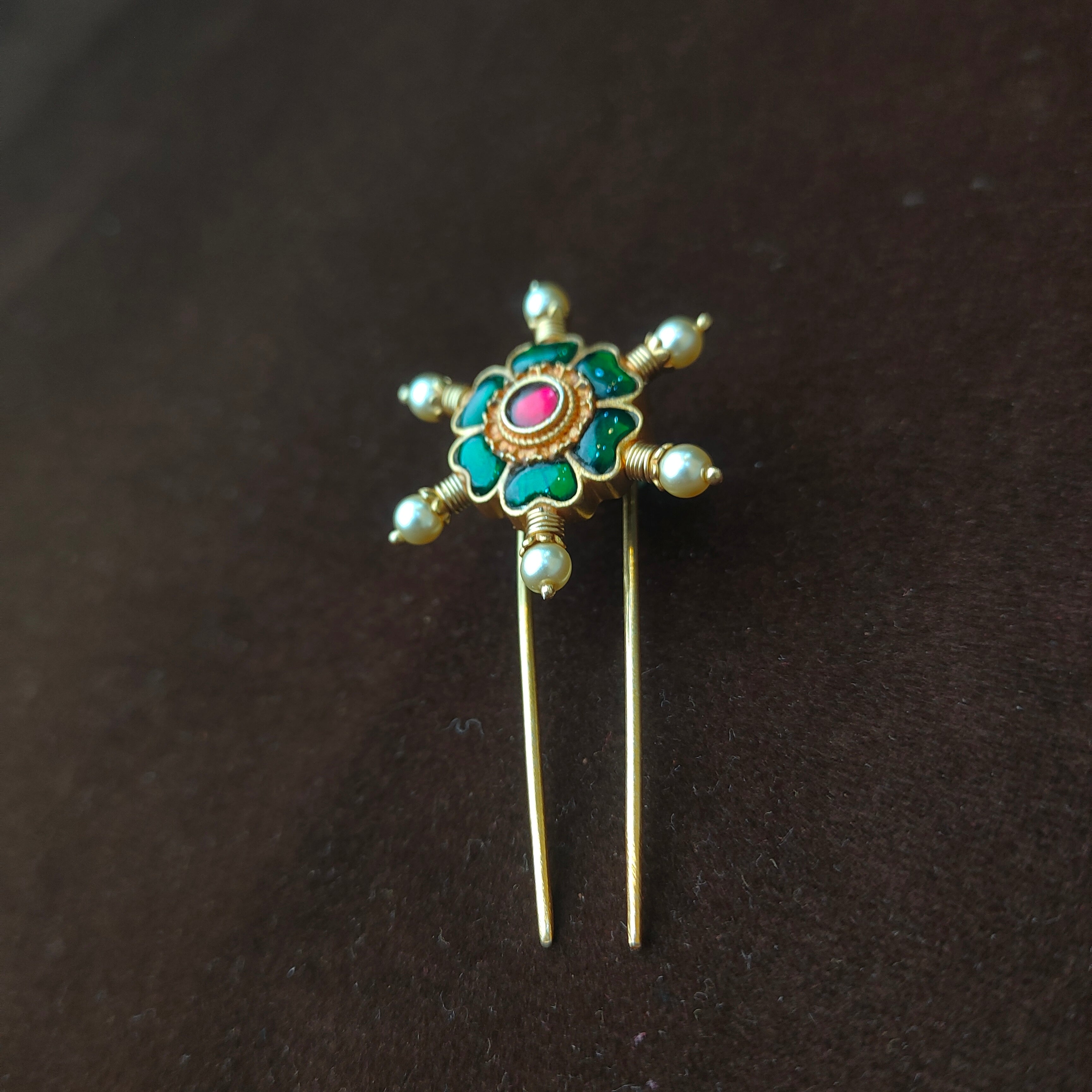 925 Silver Kundan Hair Brooch-0047
