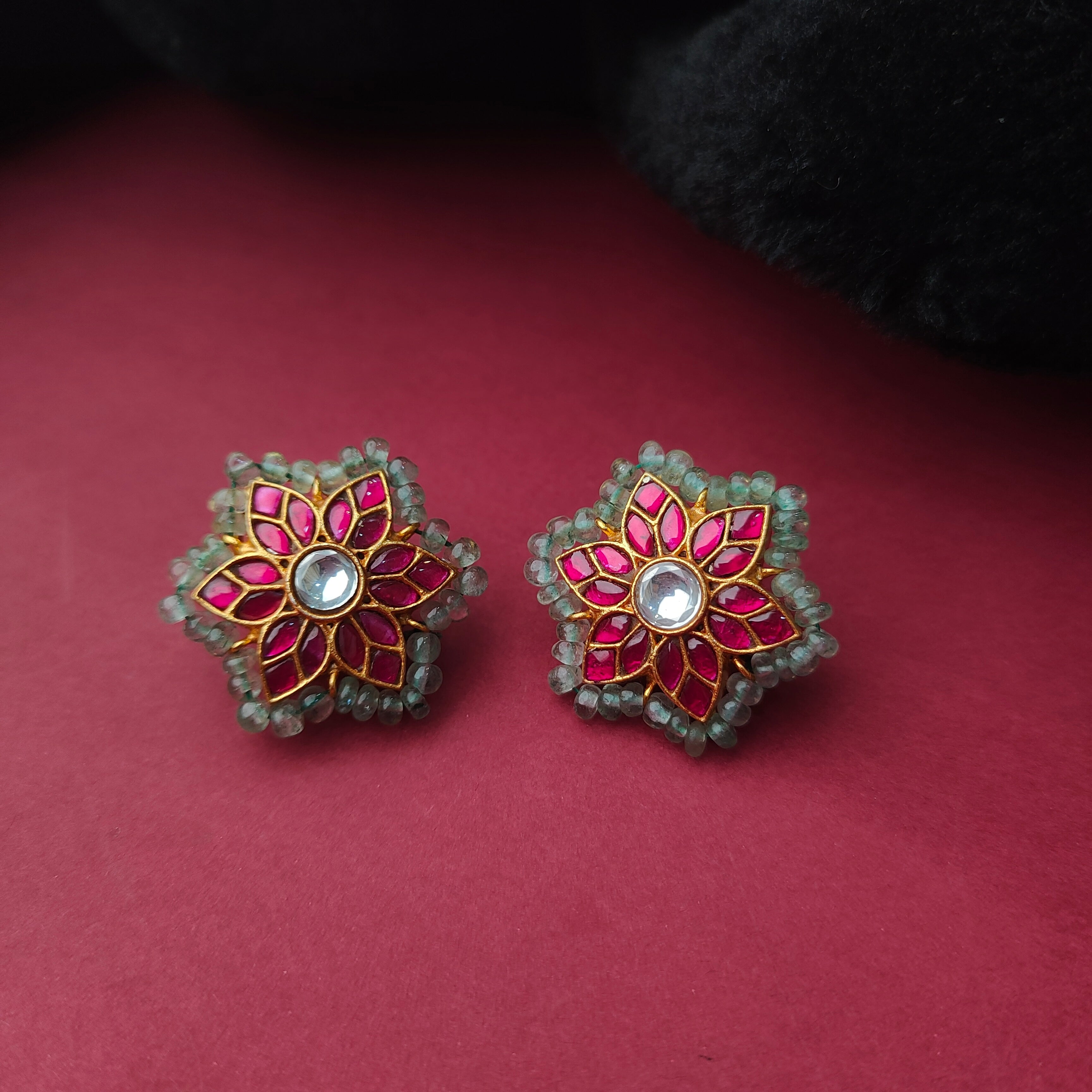 925 Silver Gold plated Kundan Earstud -0059