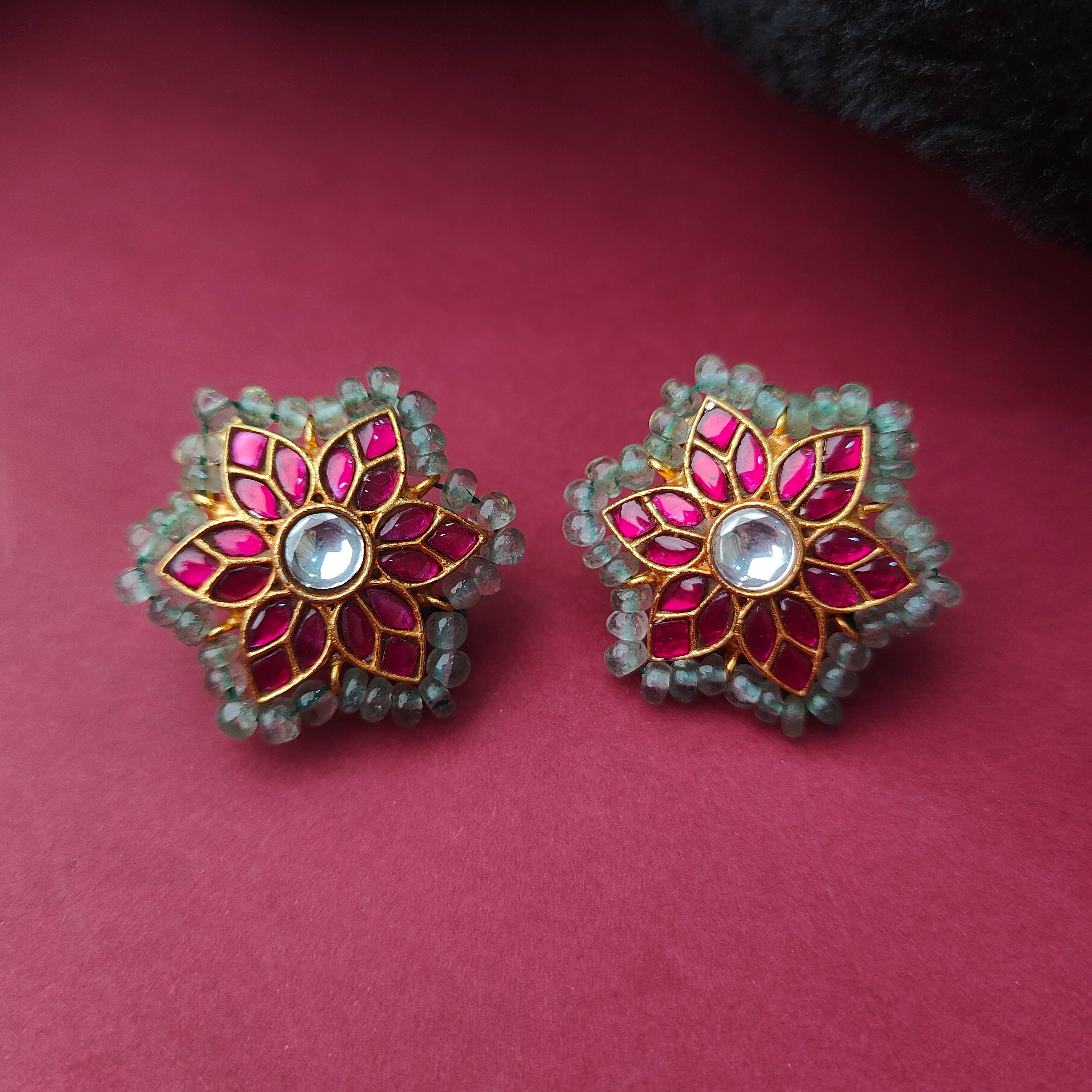 925 Silver Gold plated Kundan Earstud -0059