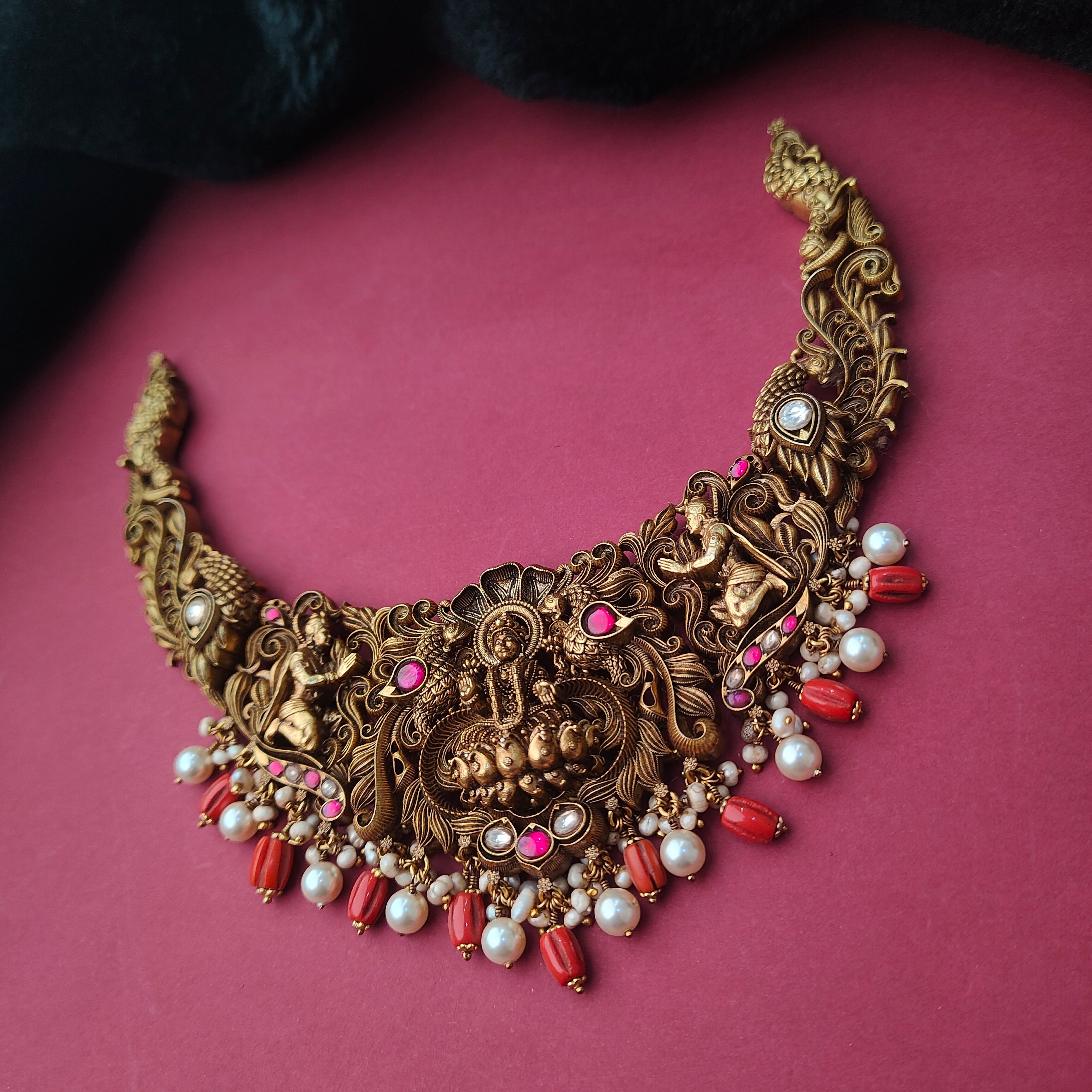 925 Silver Gold Plated Nakshi Necklace -5923