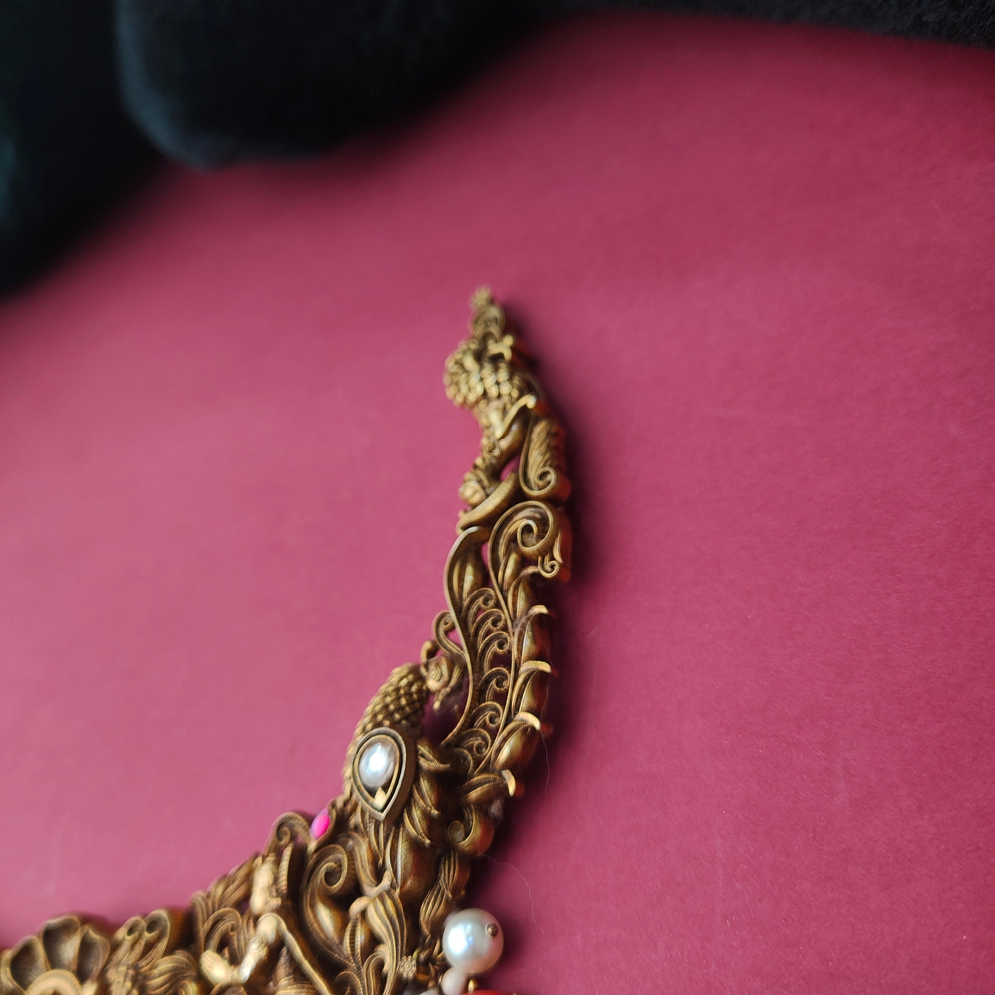 925 Silver Gold Plated Nakshi Necklace -5923