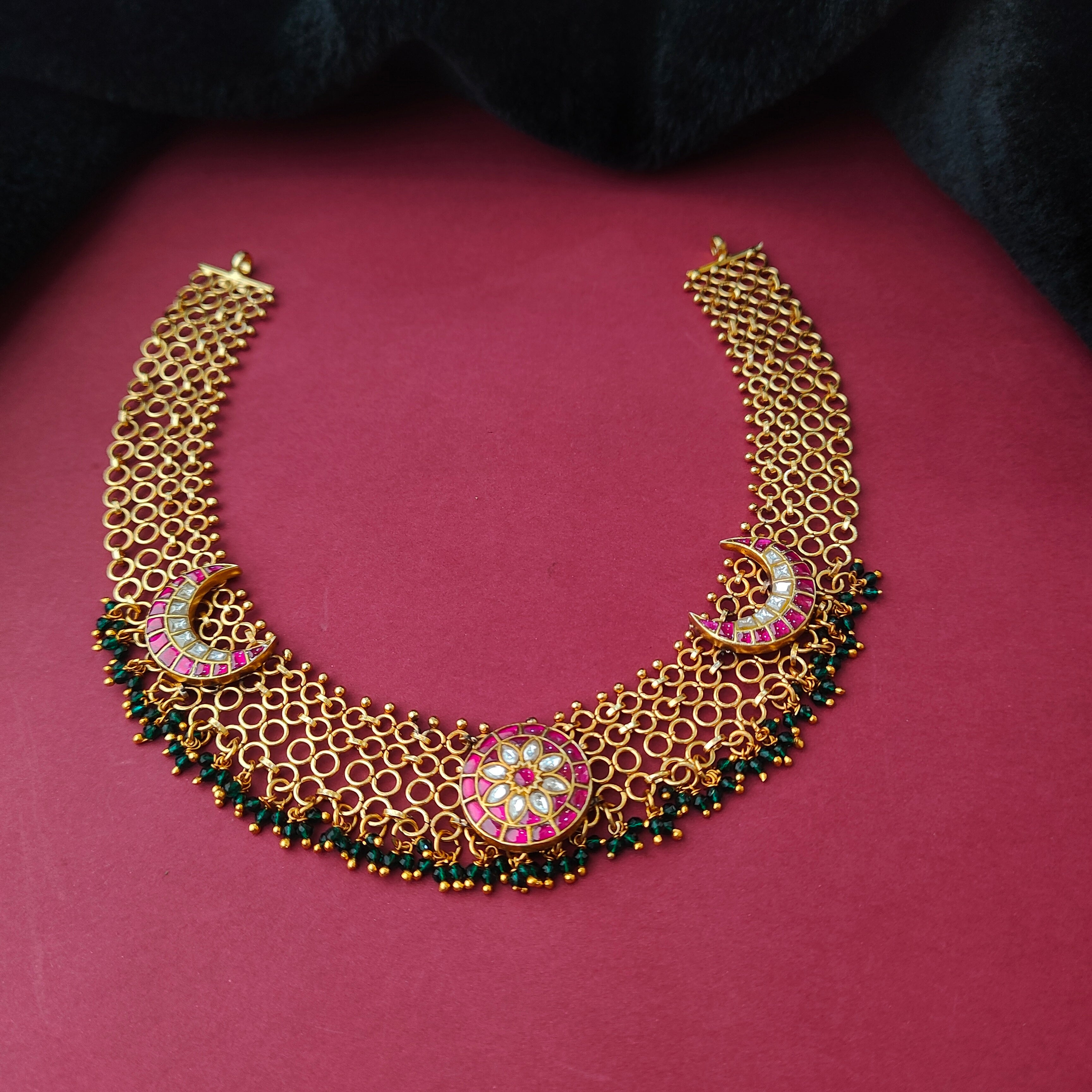 925 Silver Gold Plated Surya Chandra Mesh Necklace -0039