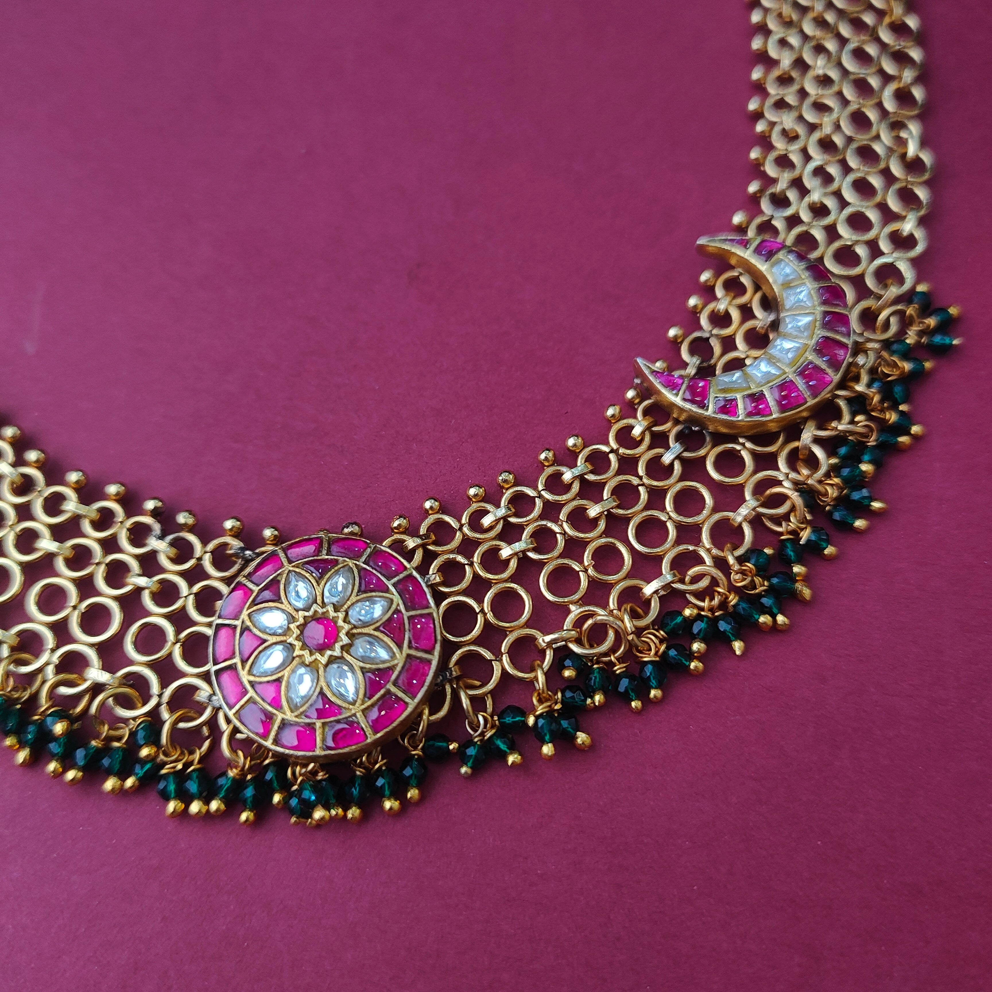 925 Silver Gold Plated Surya Chandra Mesh Necklace -0039