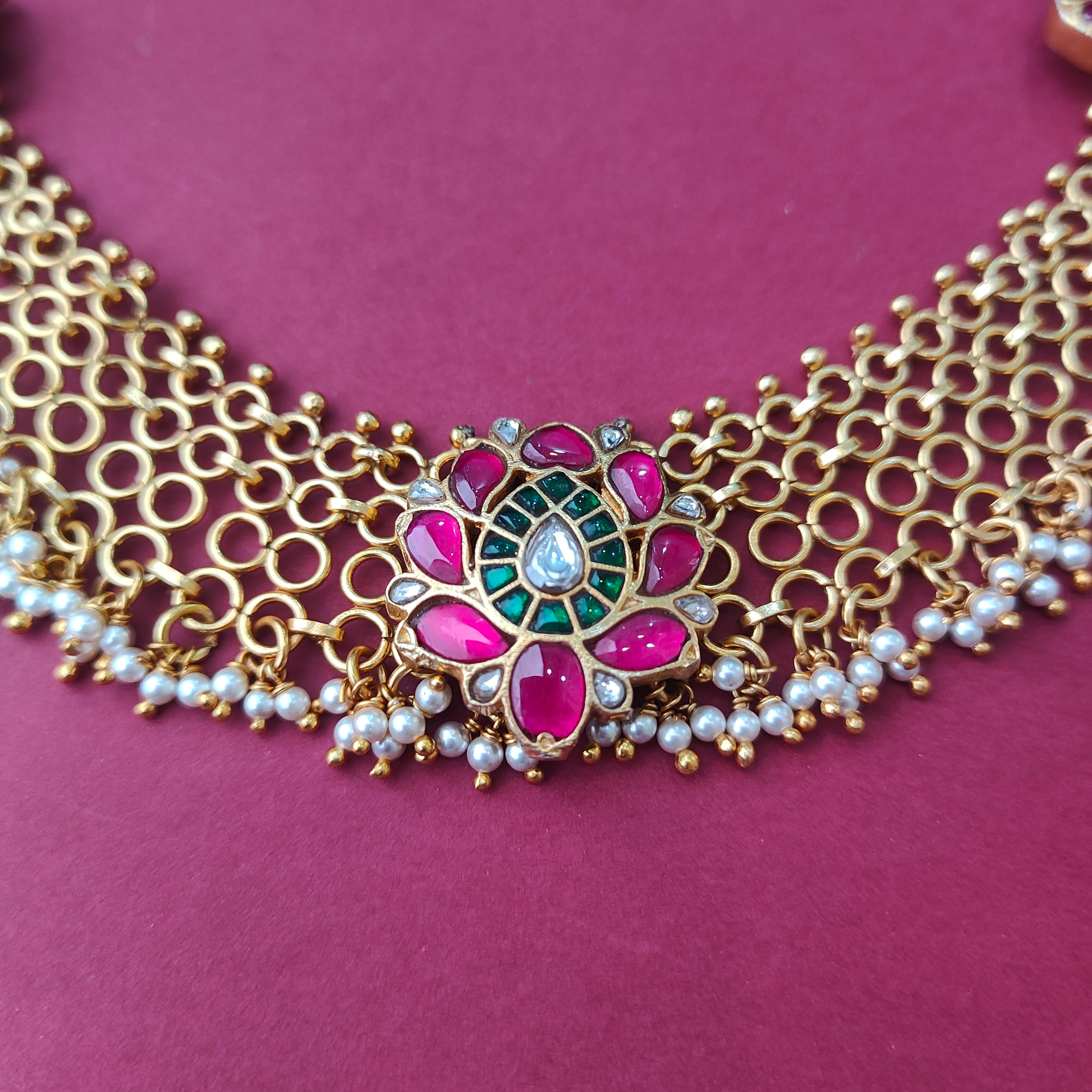 925 Silver Gold Plated Mesh Necklace - 0040