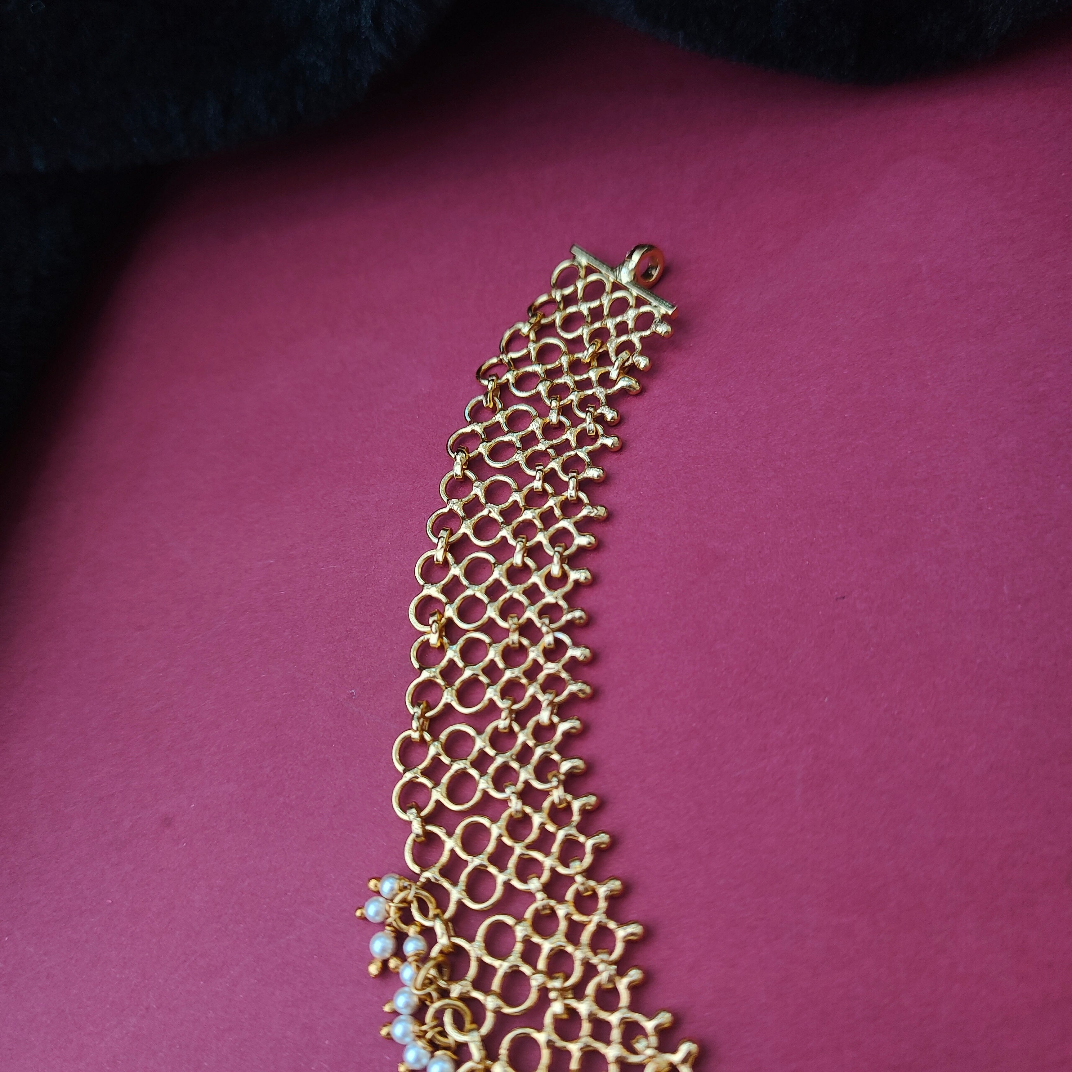 925 Silver Gold Plated Lakshmi Mesh Necklace -0038