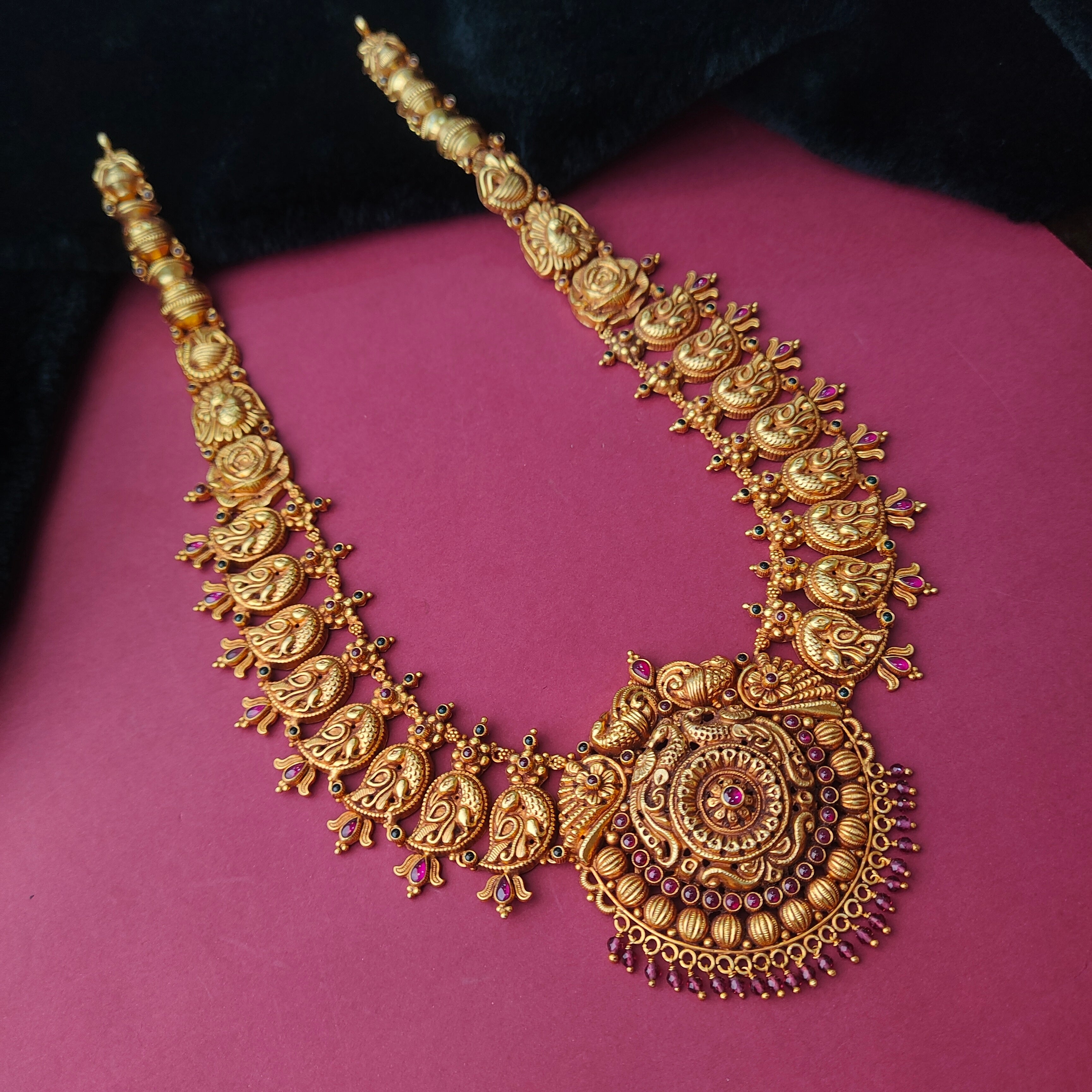 925 Silver Gold Plated Nakshi Haram-006