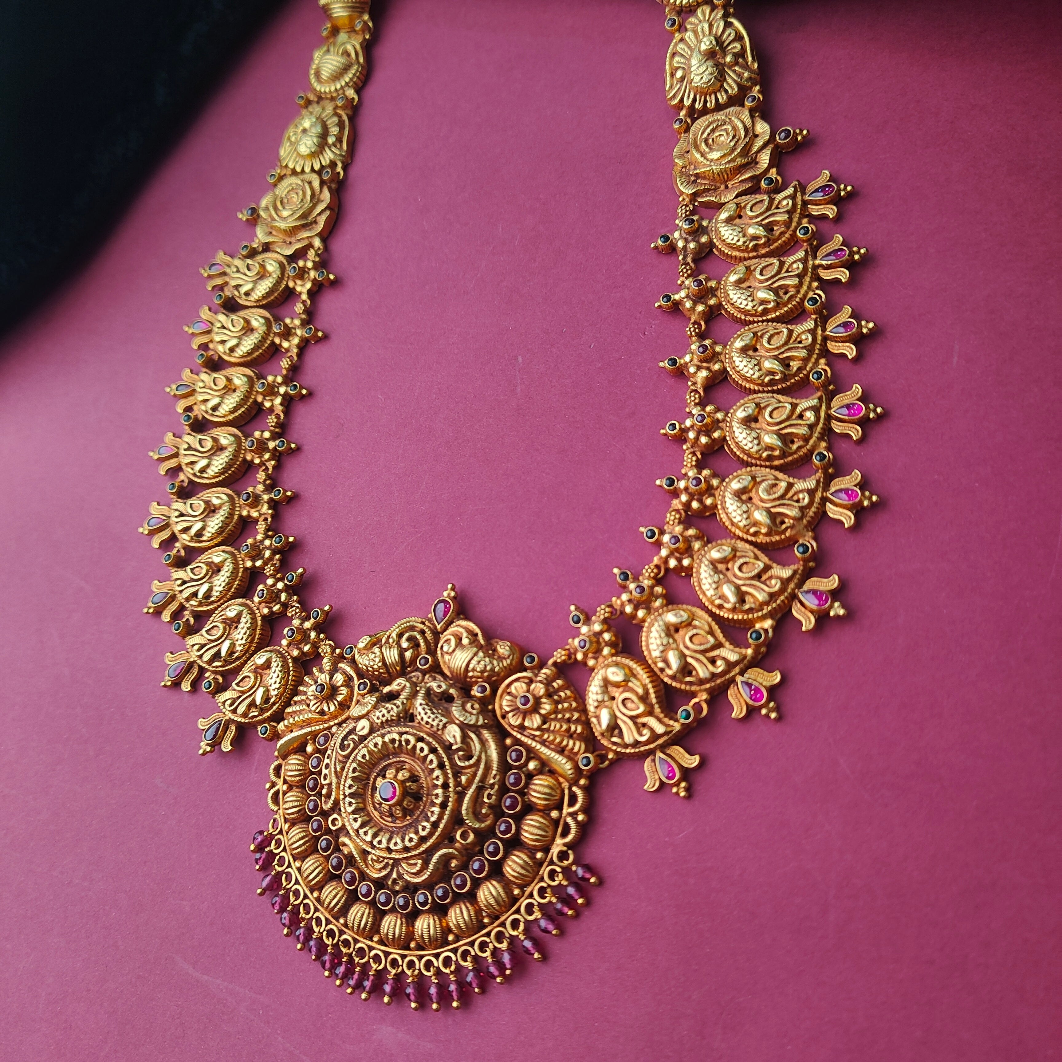 925 Silver Gold Plated Nakshi Haram-006