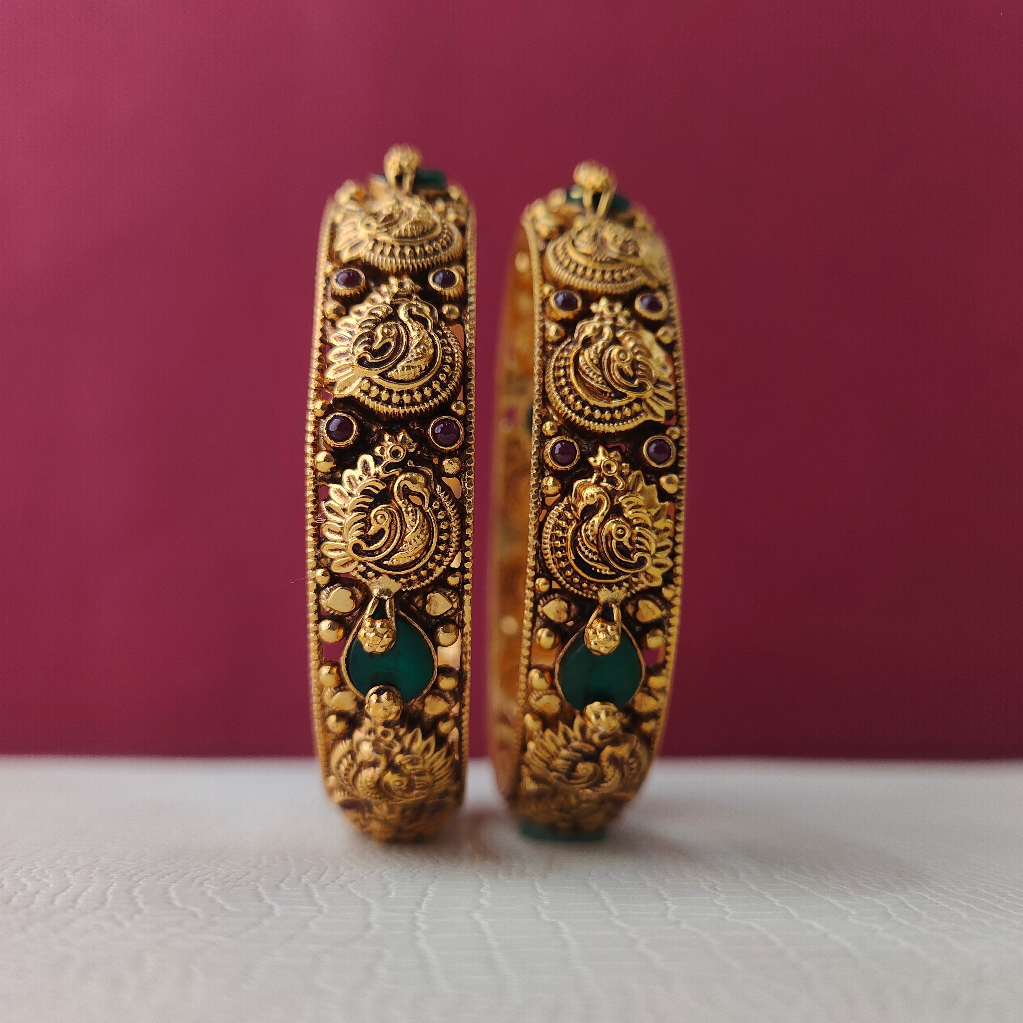 925 Silver Nakshi Peacock Bangle- 0012- size -2.5