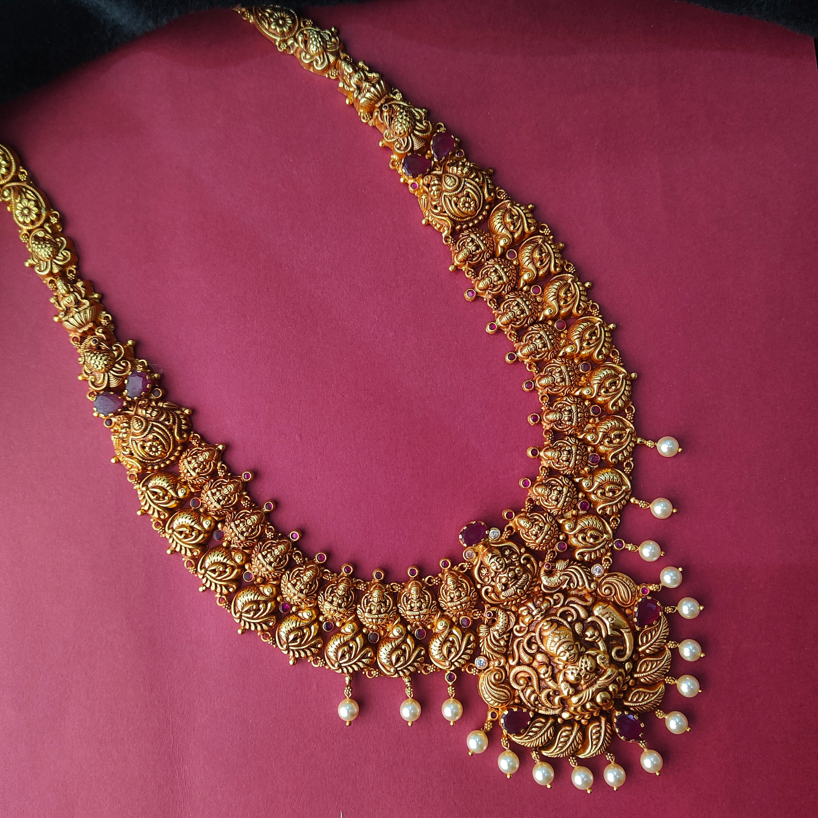 925 Silver Gold Plated Nakshi Haram-007