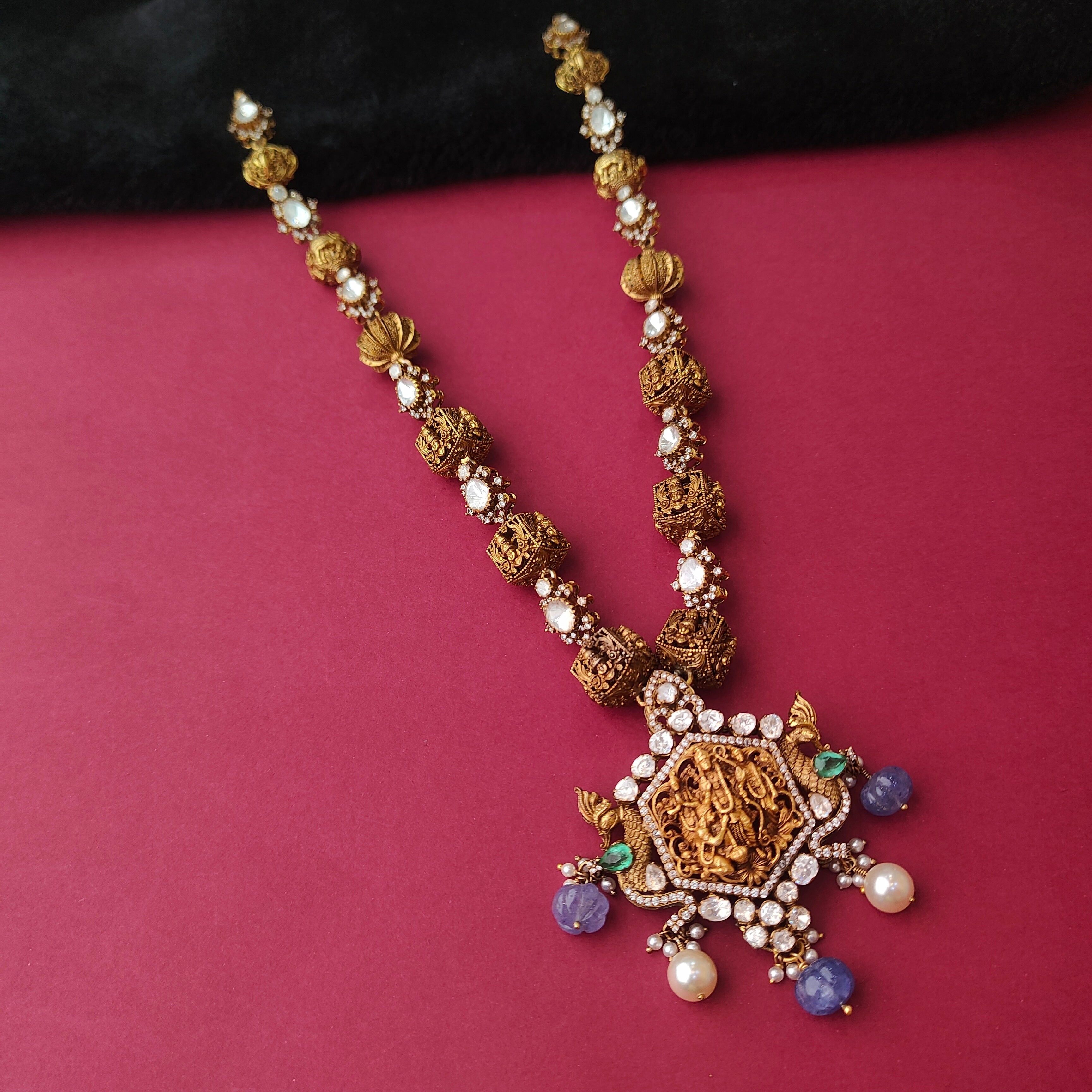 925 Silver Victorian Polki Nakshi Haram -0034