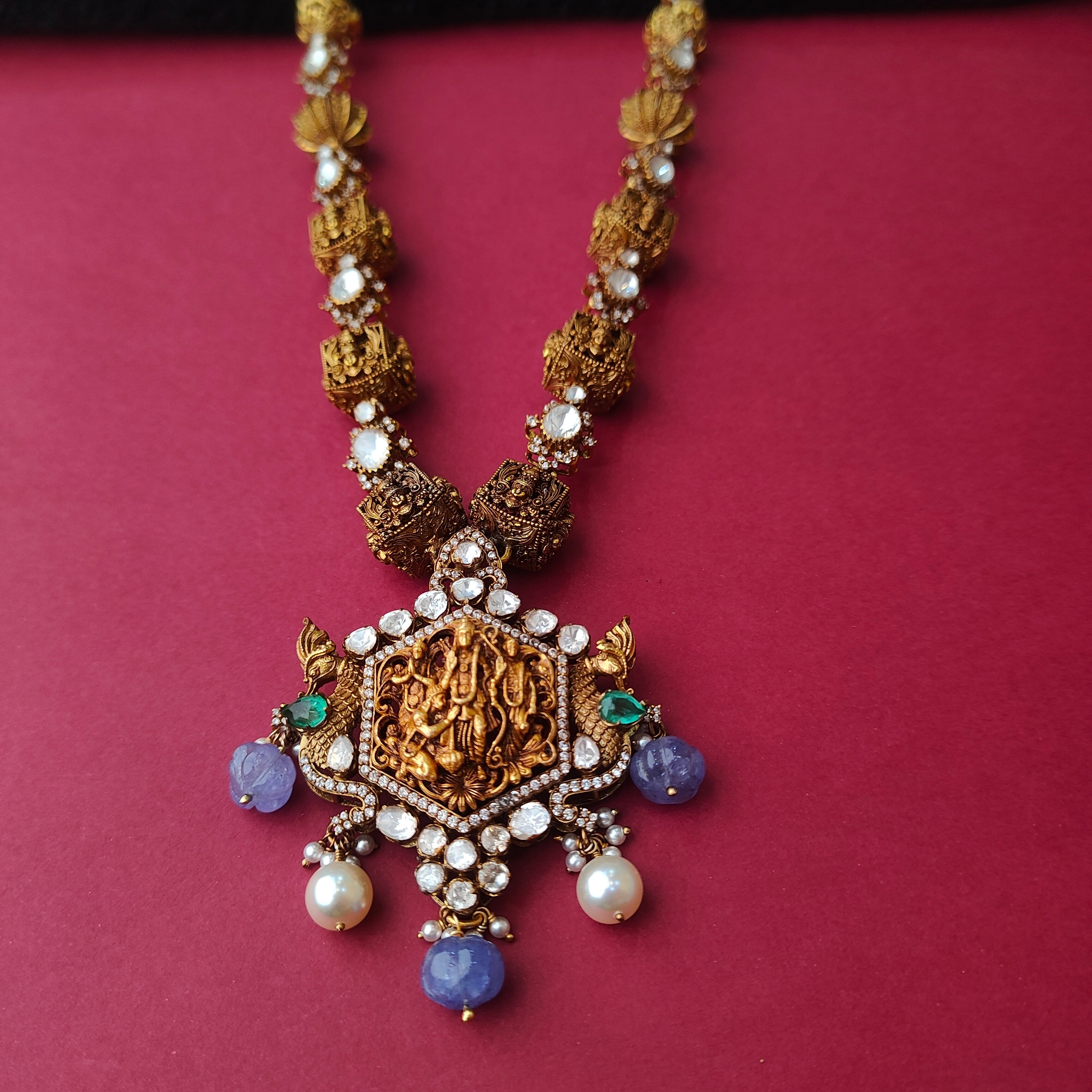 925 Silver Victorian Polki Nakshi Haram -0034