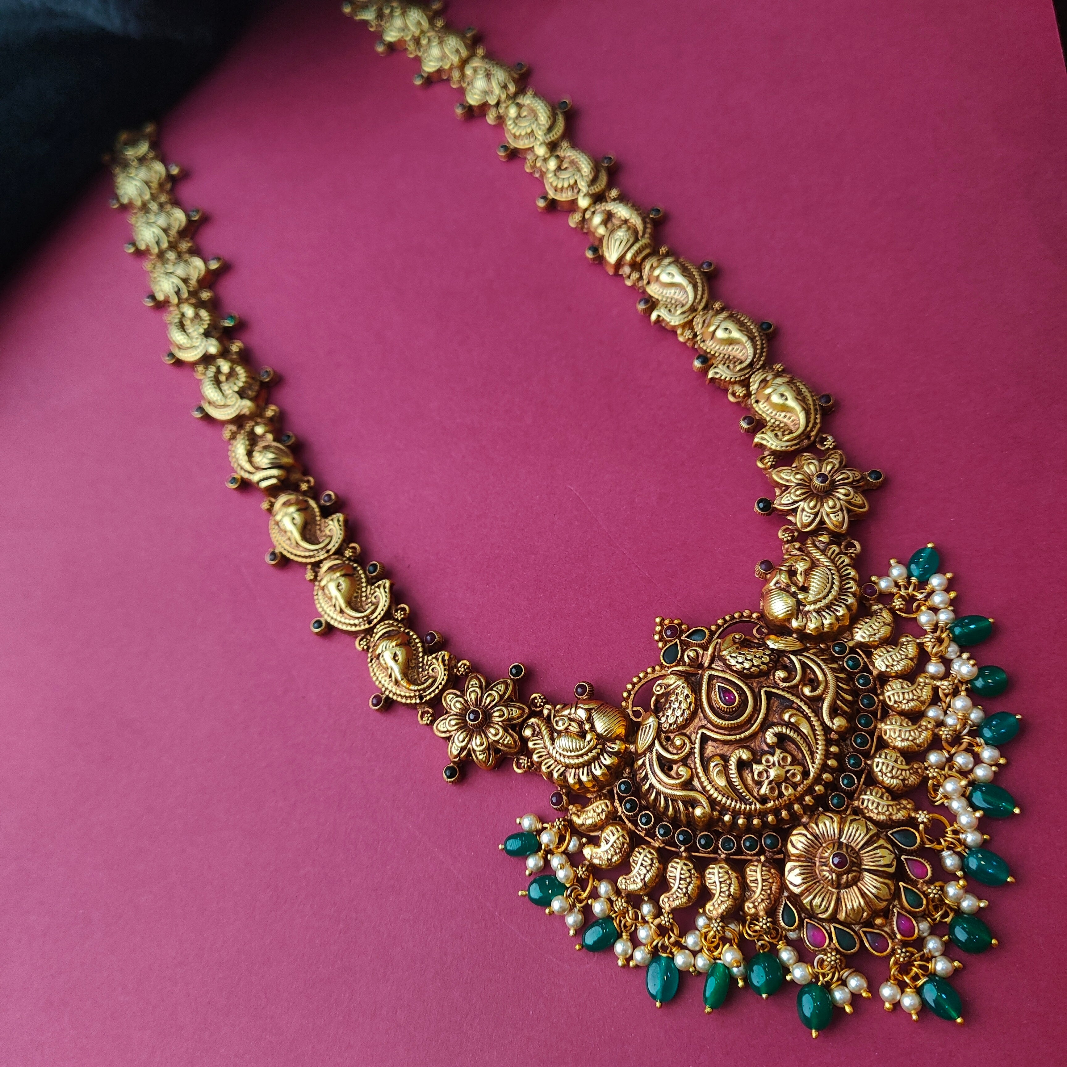 925 Silver Gold Plated Nakshi Haram-0021