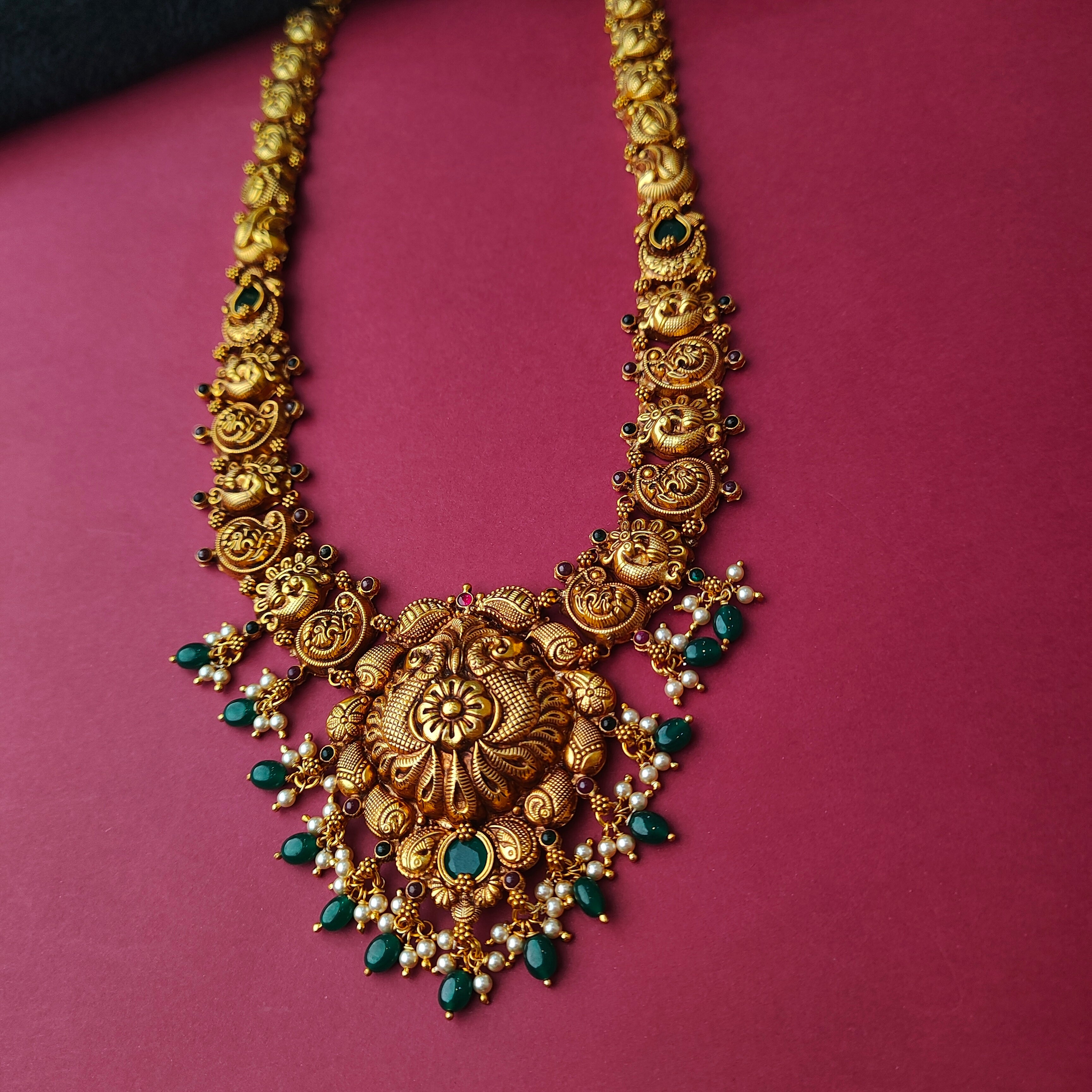 925 Silver Gold Plated Nakshi Haram-0025