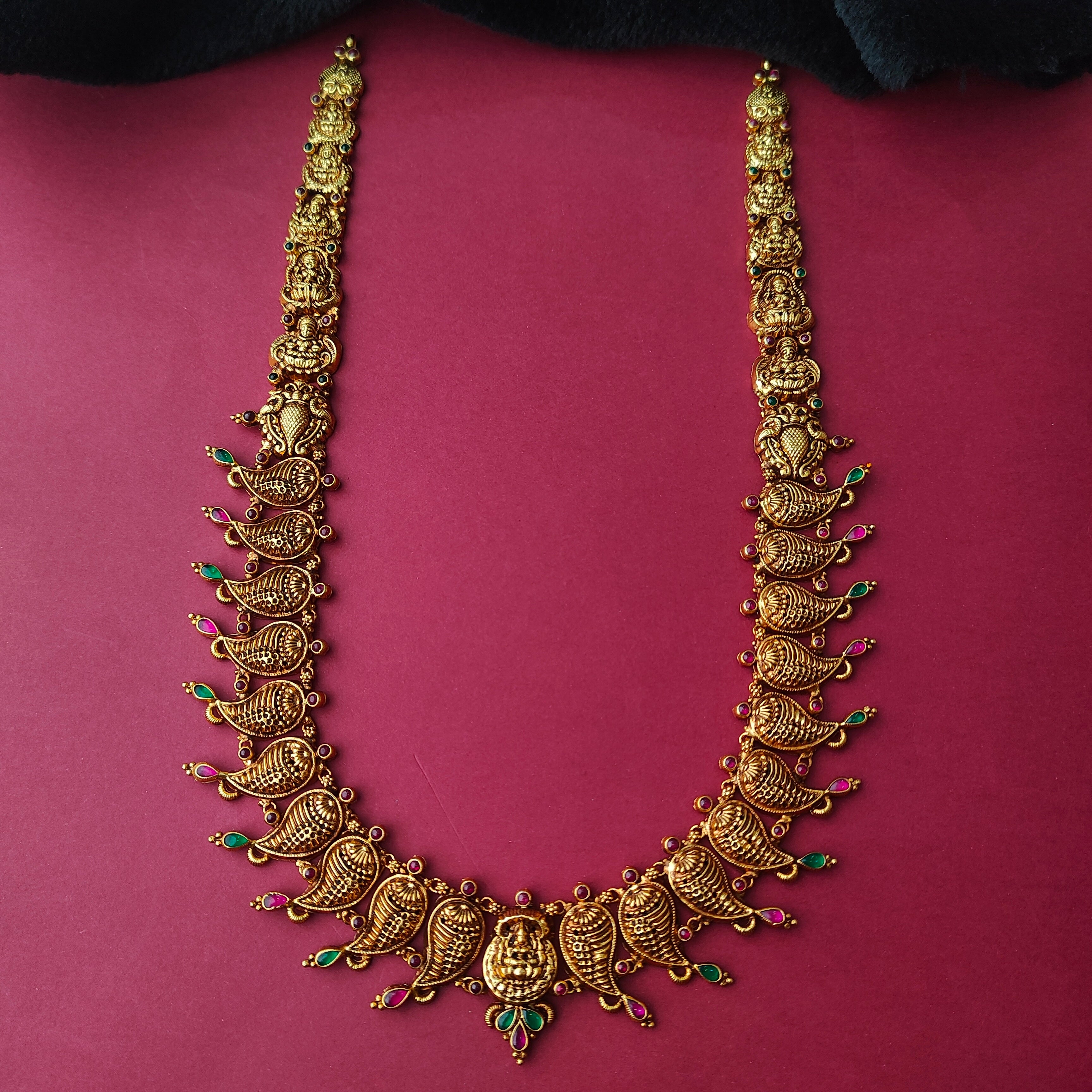 925 Silver Gold Plated Mango Nakshi Haram-0027
