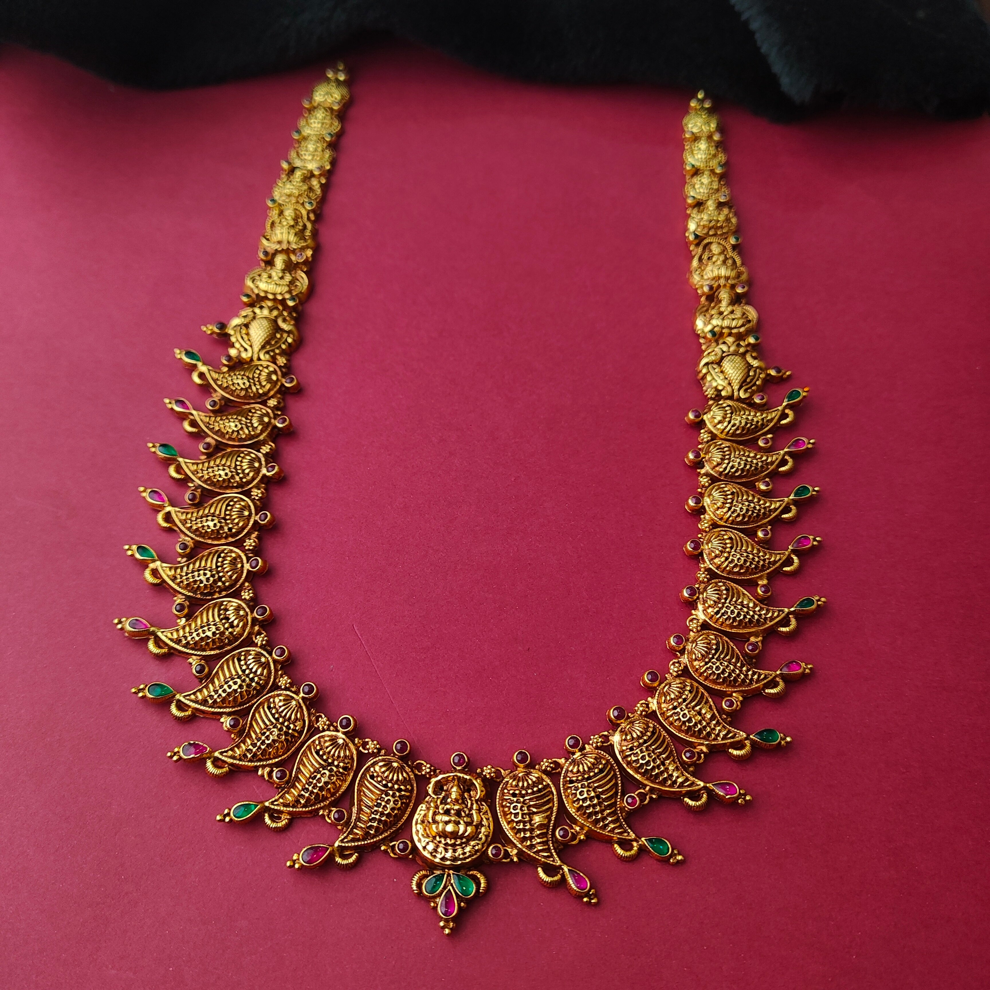 925 Silver Gold Plated Mango Nakshi Haram-0027