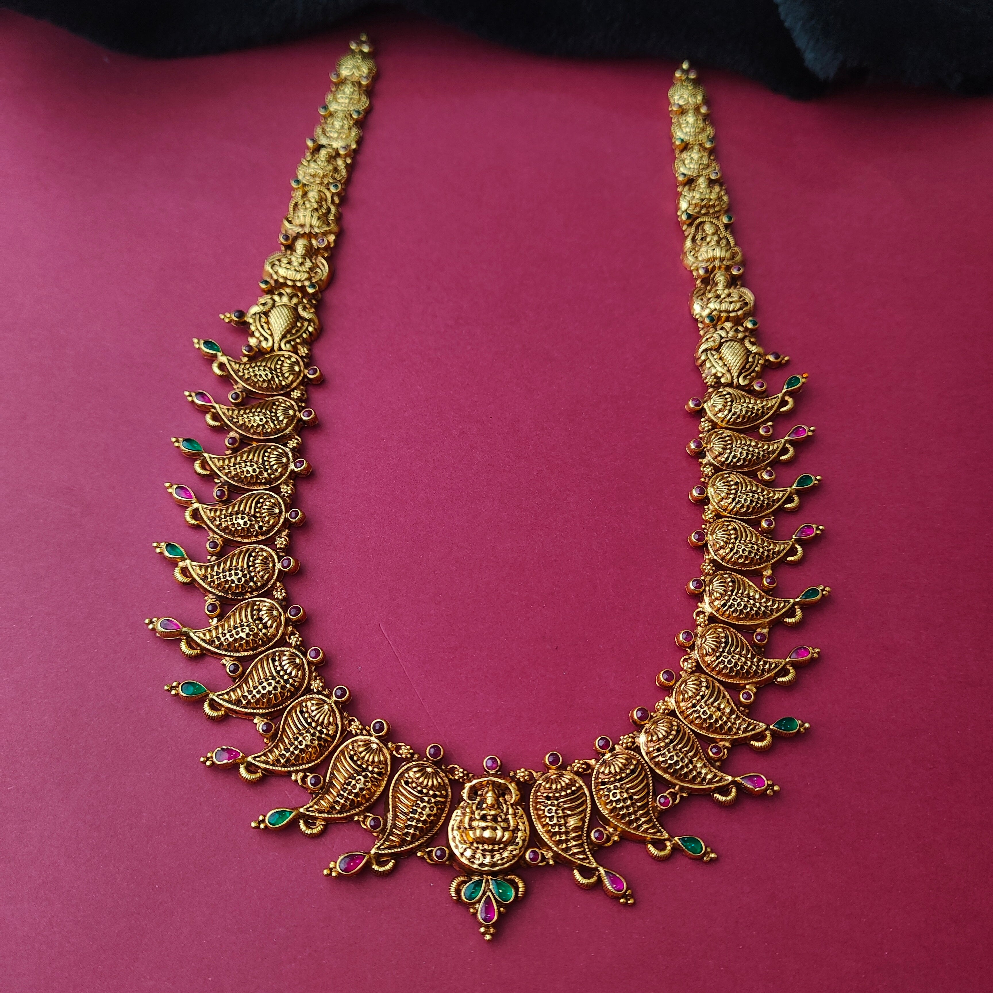 925 Silver Gold Plated Mango Nakshi Haram-0027