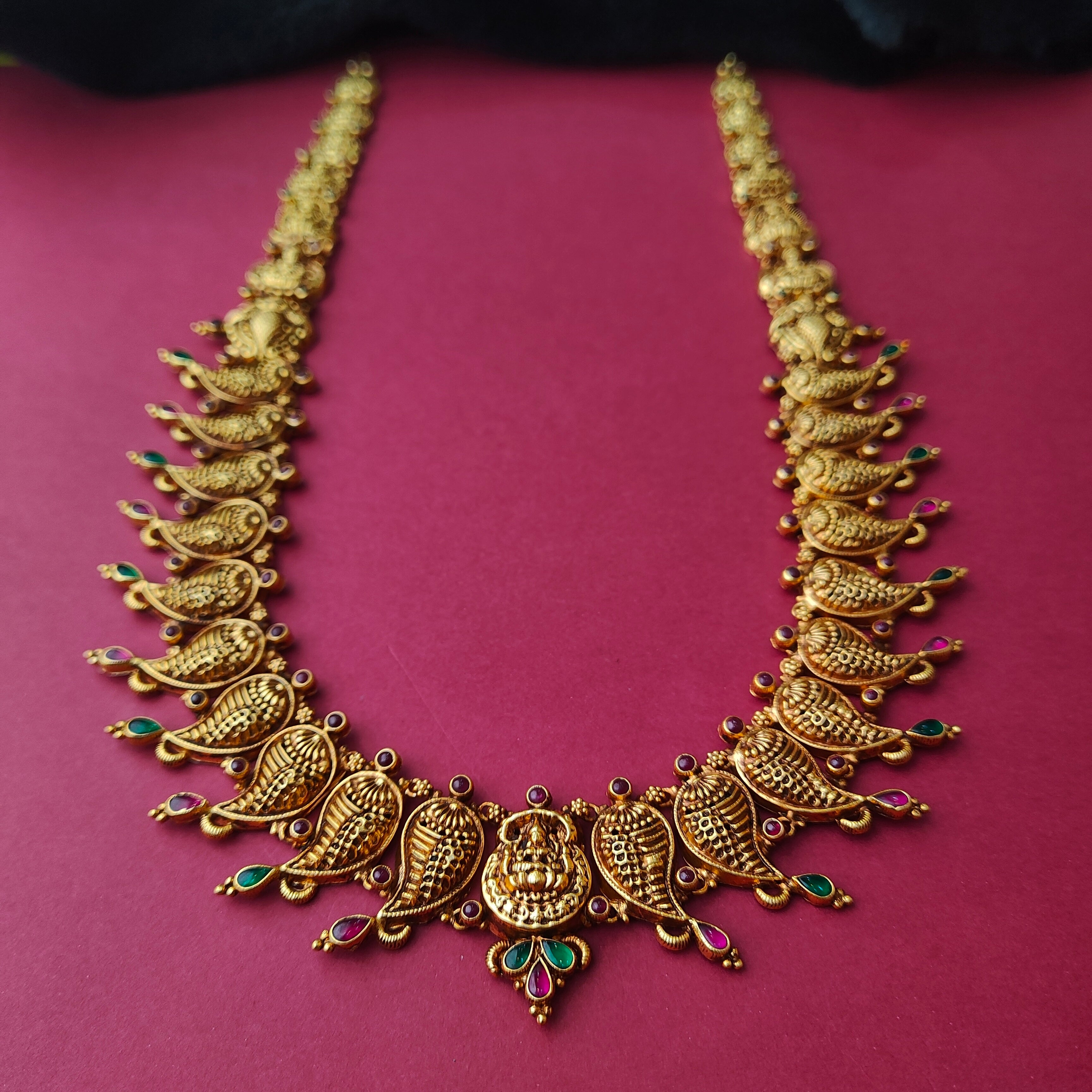 925 Silver Gold Plated Mango Nakshi Haram-0027