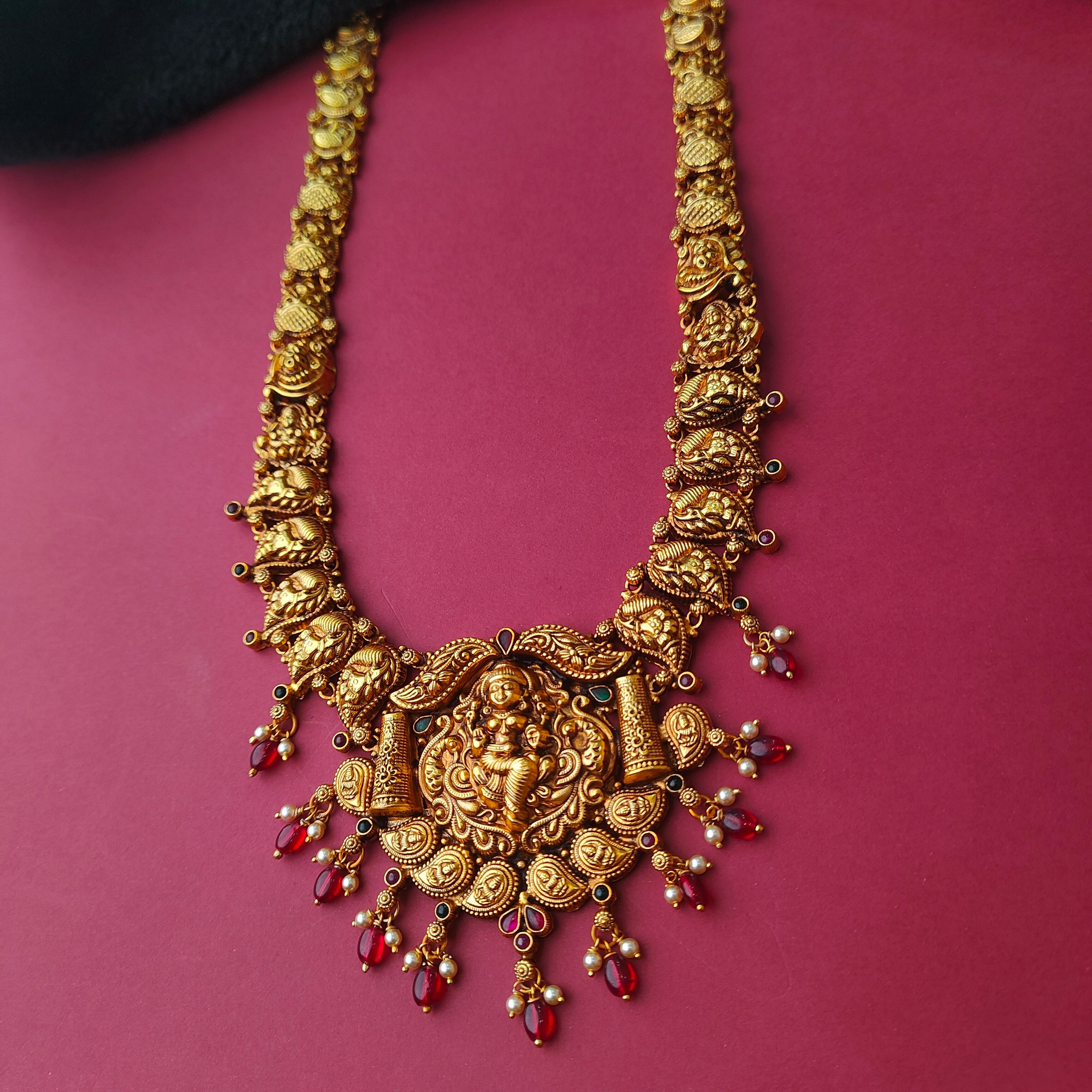 925 Silver Gold Plated Nakshi Haram-0026