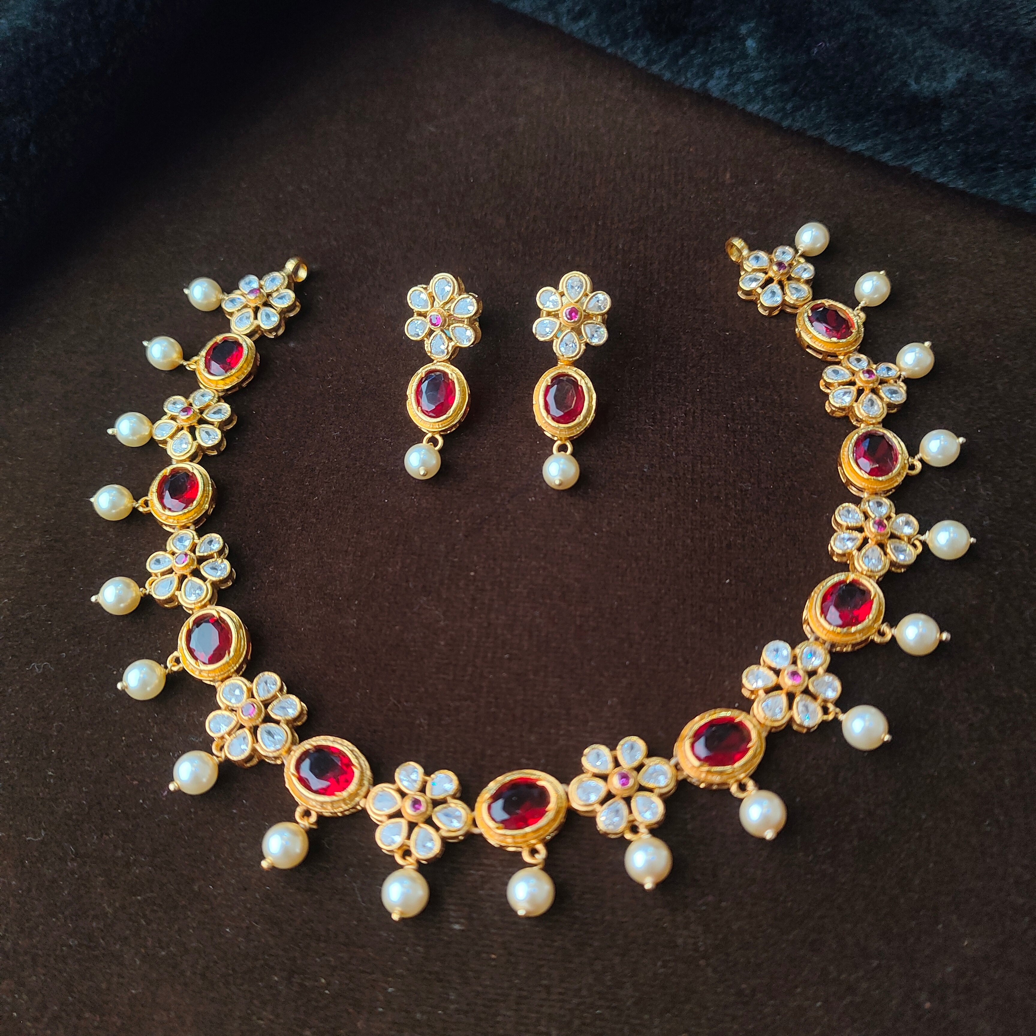 925 Gold Plated Floral Necklace with Earring-0978