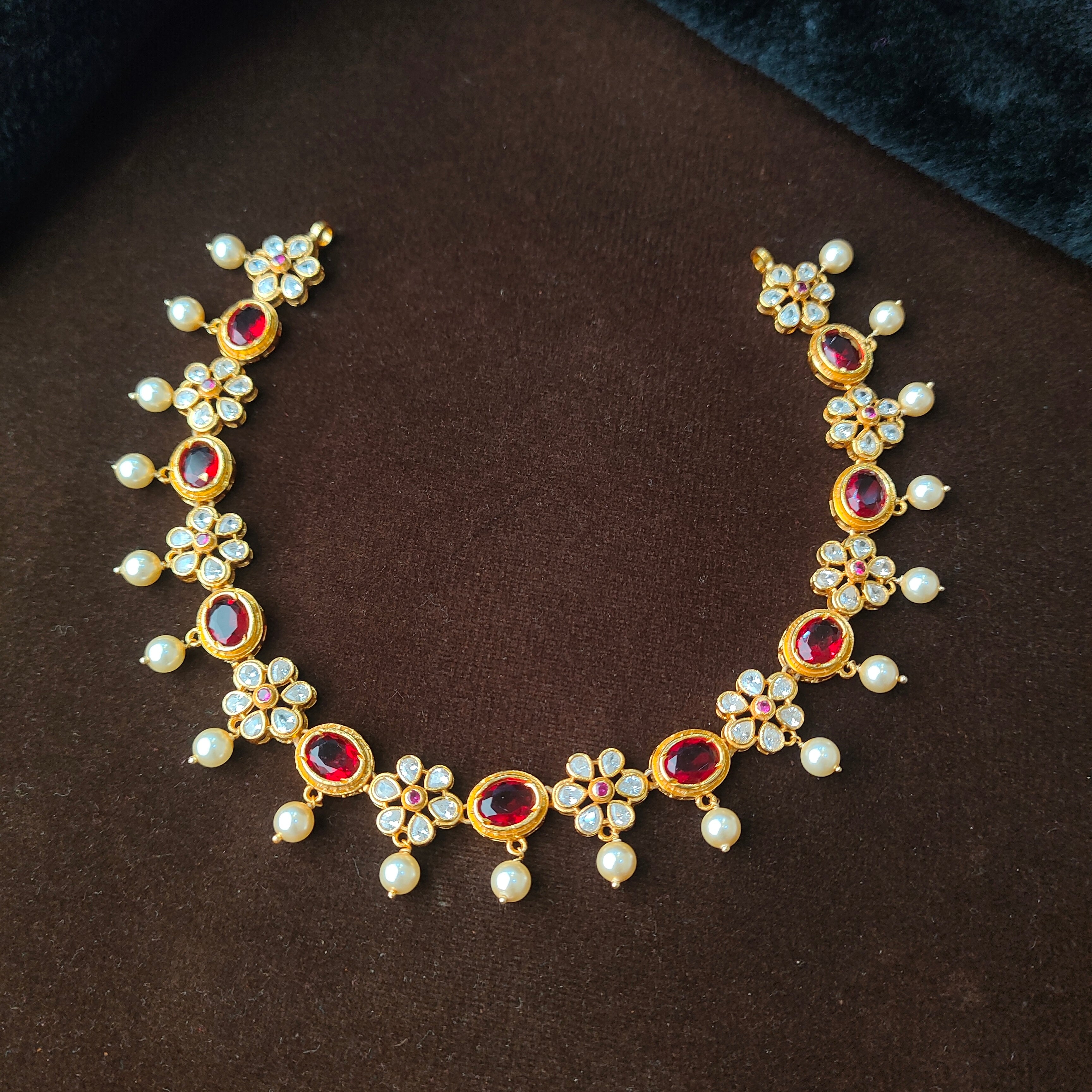 925 Gold Plated Floral Necklace with Earring-0978