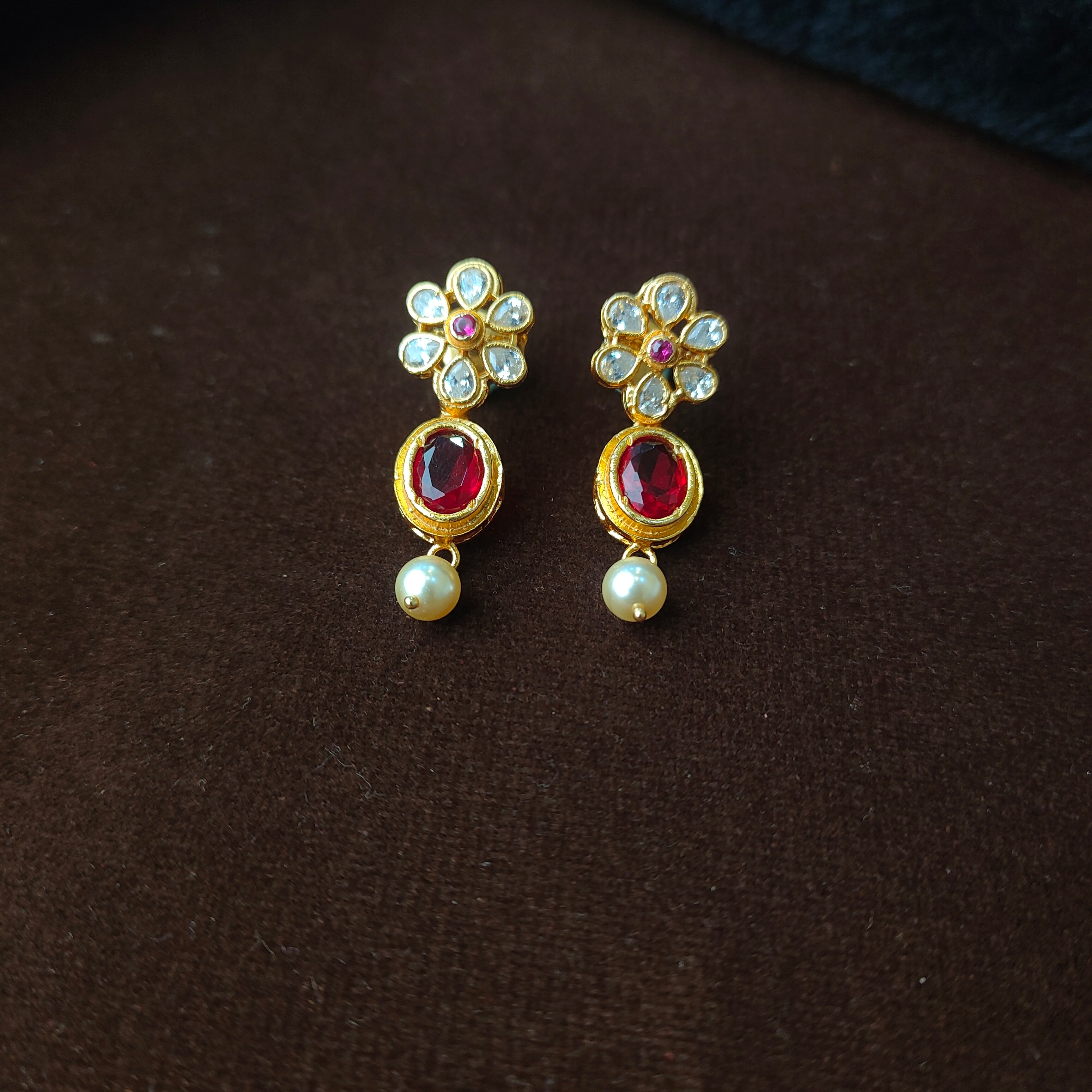 925 Gold Plated Floral Necklace with Earring-0978