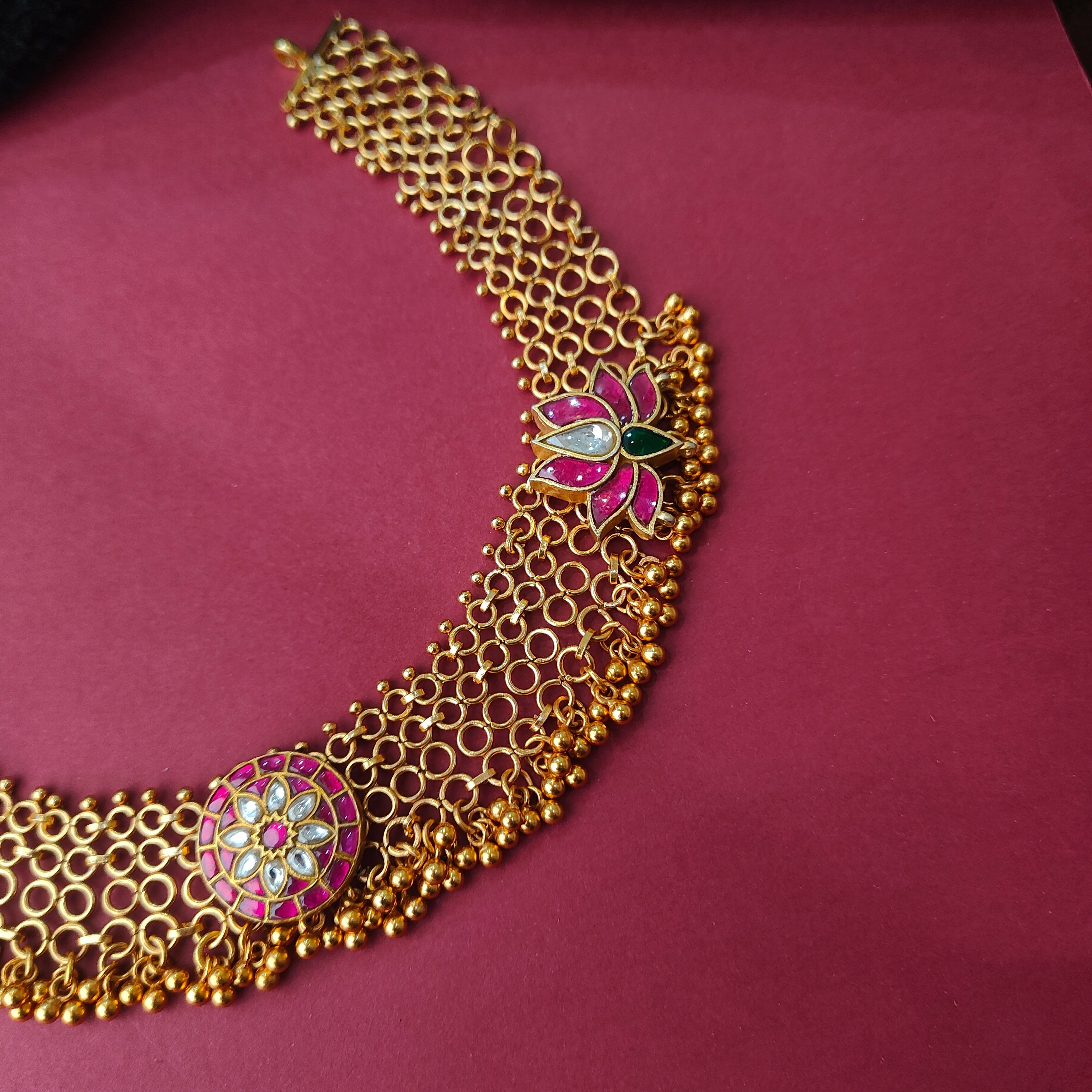 925 Silver Gold Plated Lotus Mesh Necklace -0042