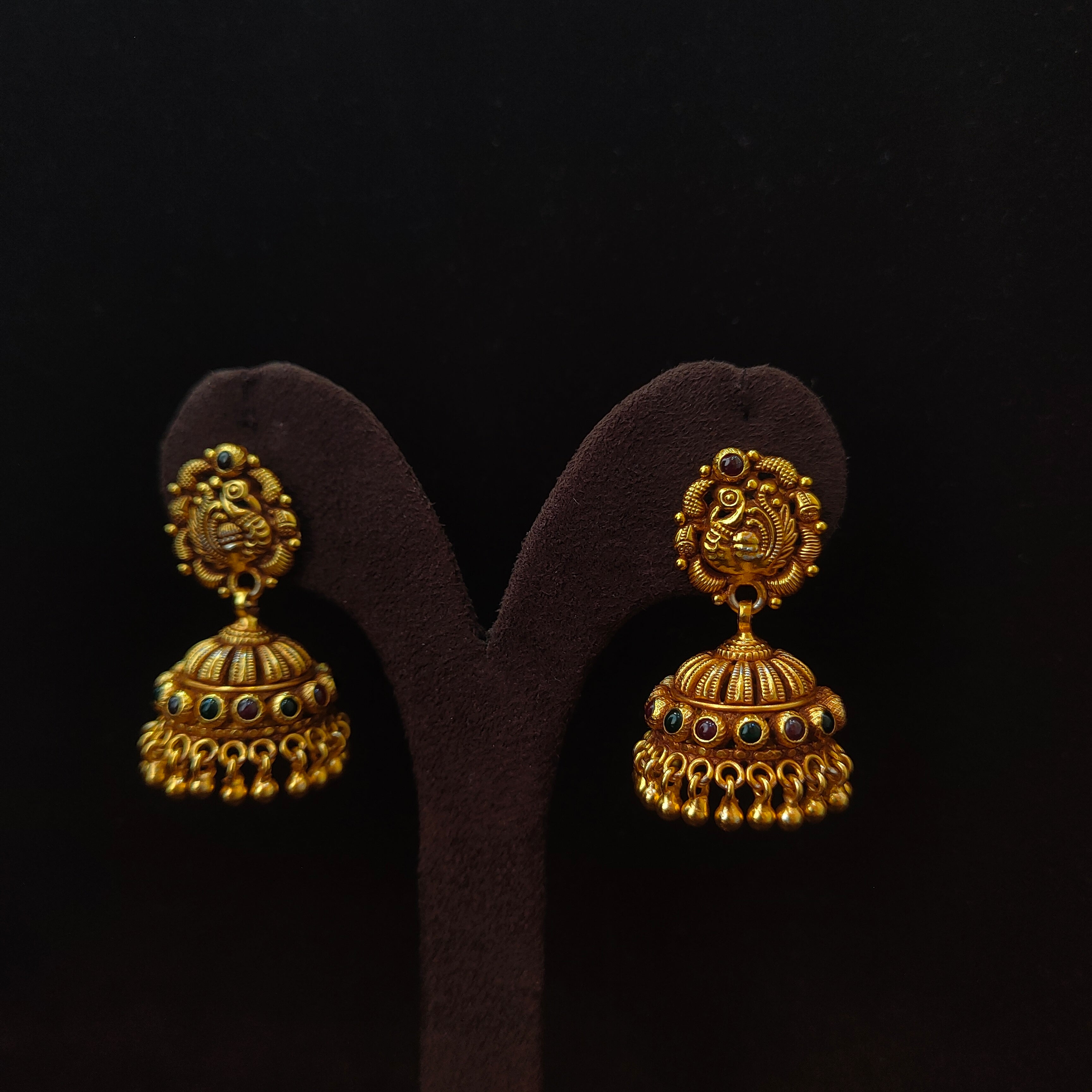 925 Silver Gold Plated Nakshi Jhumka -0064