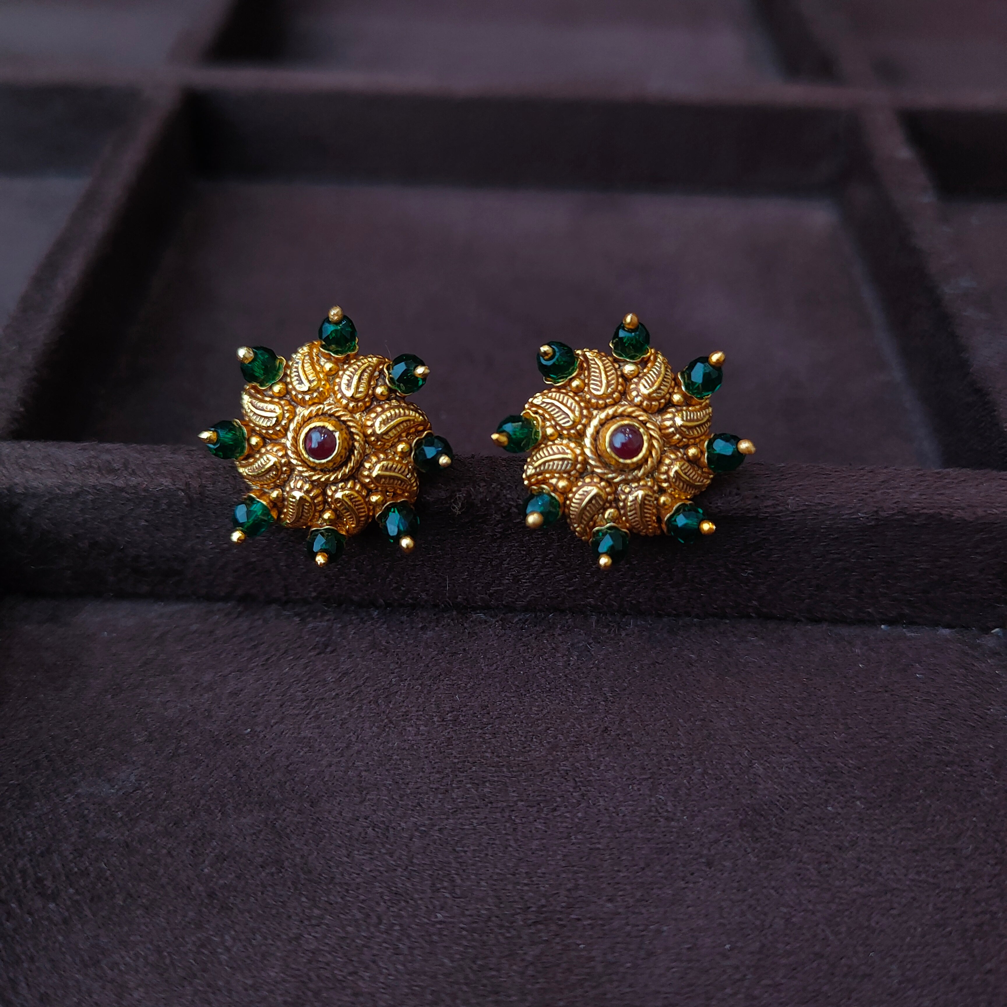 925 Silver Gold Plated Nakshi Earstud -0053