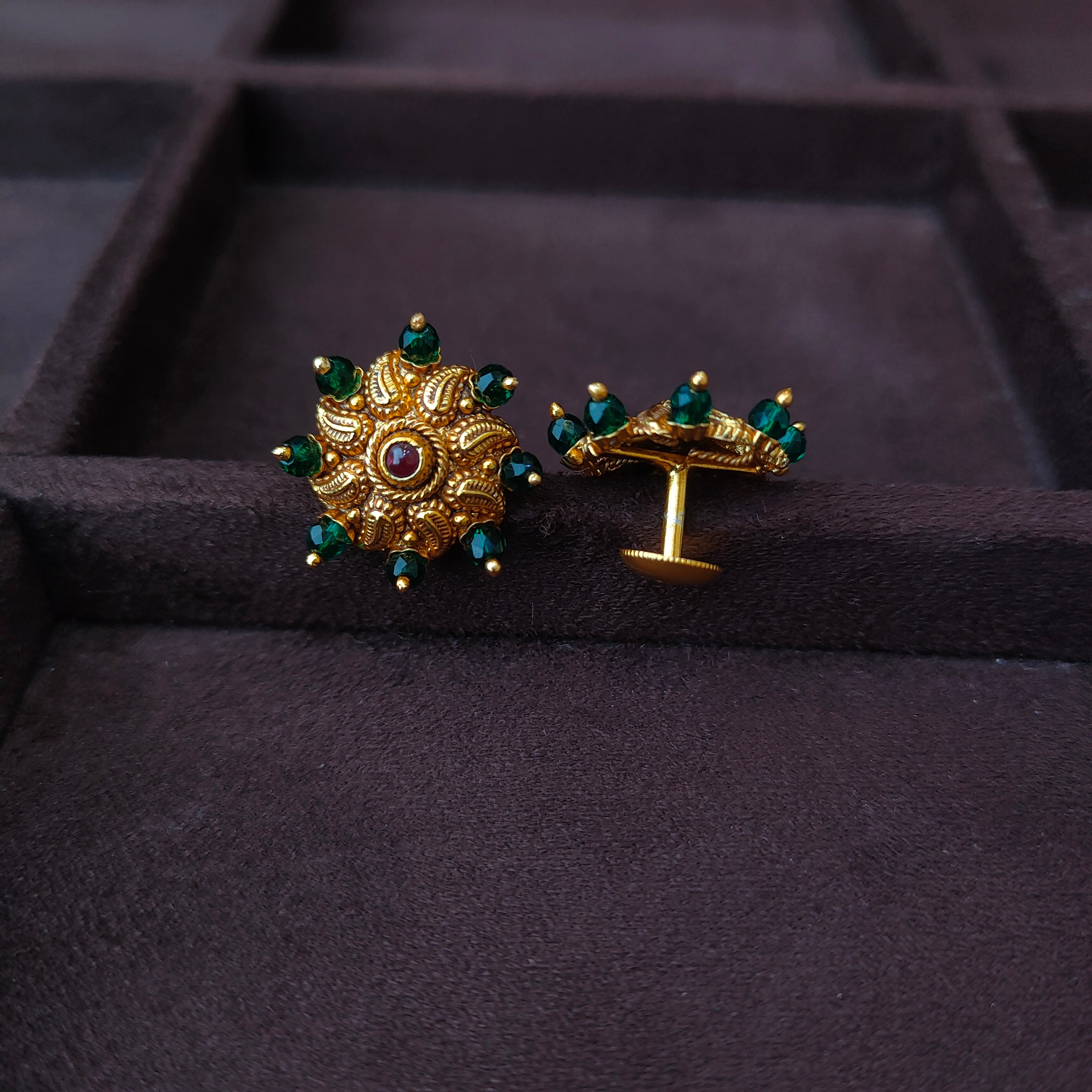 925 Silver Gold Plated Nakshi Earstud -0053